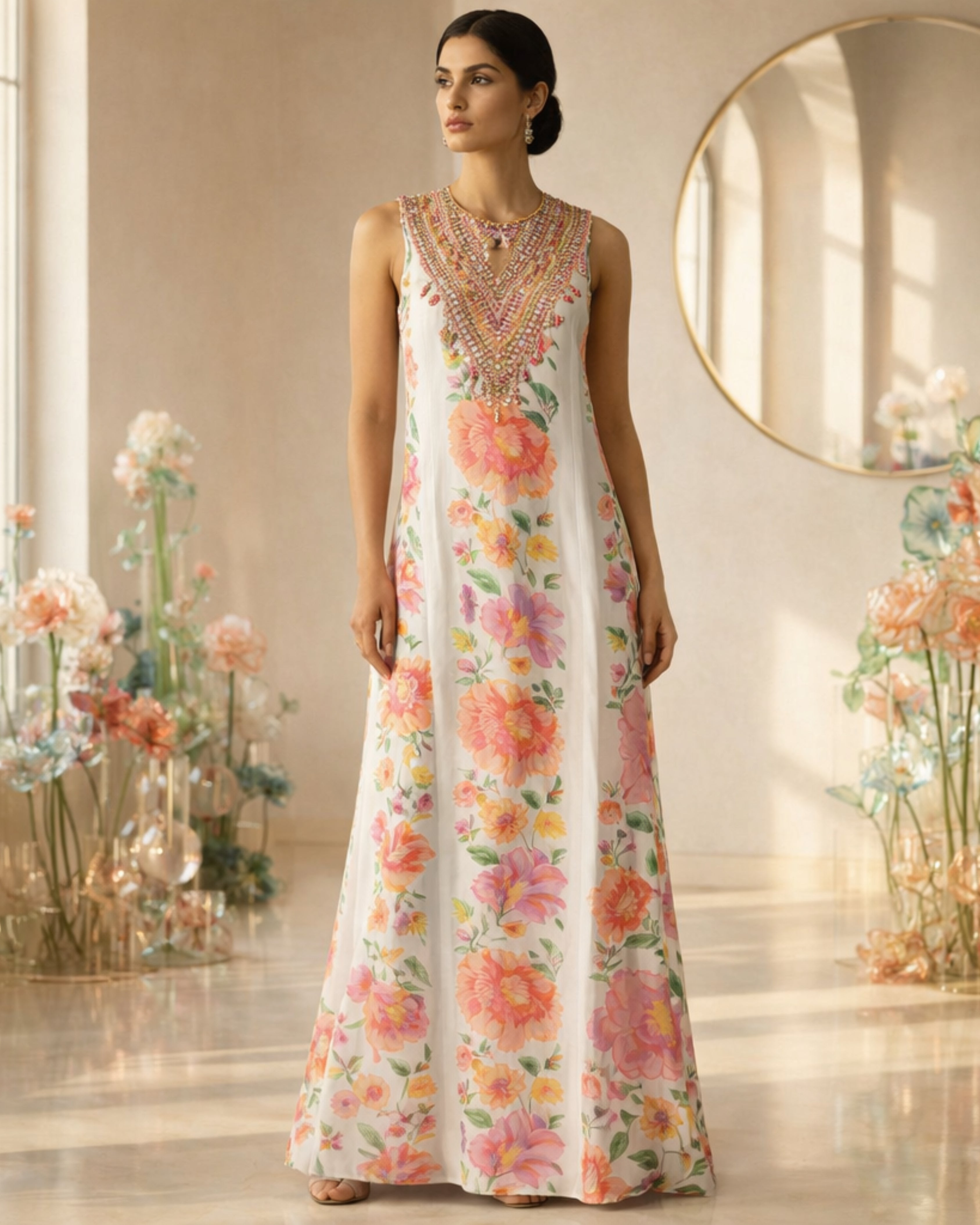 IVORY MULTI FLOWER DRESS