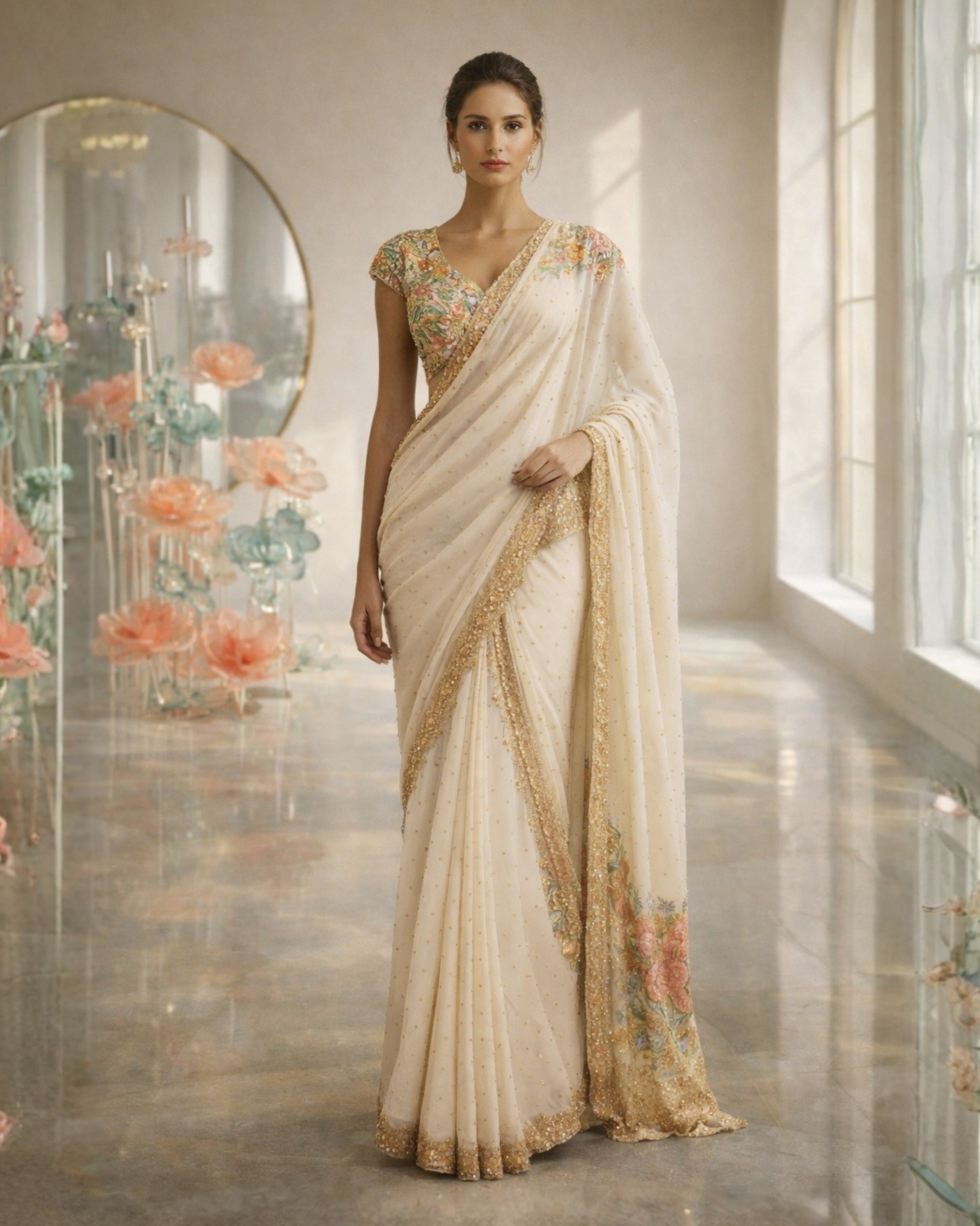 IVORY PANT STICH SAREE SET