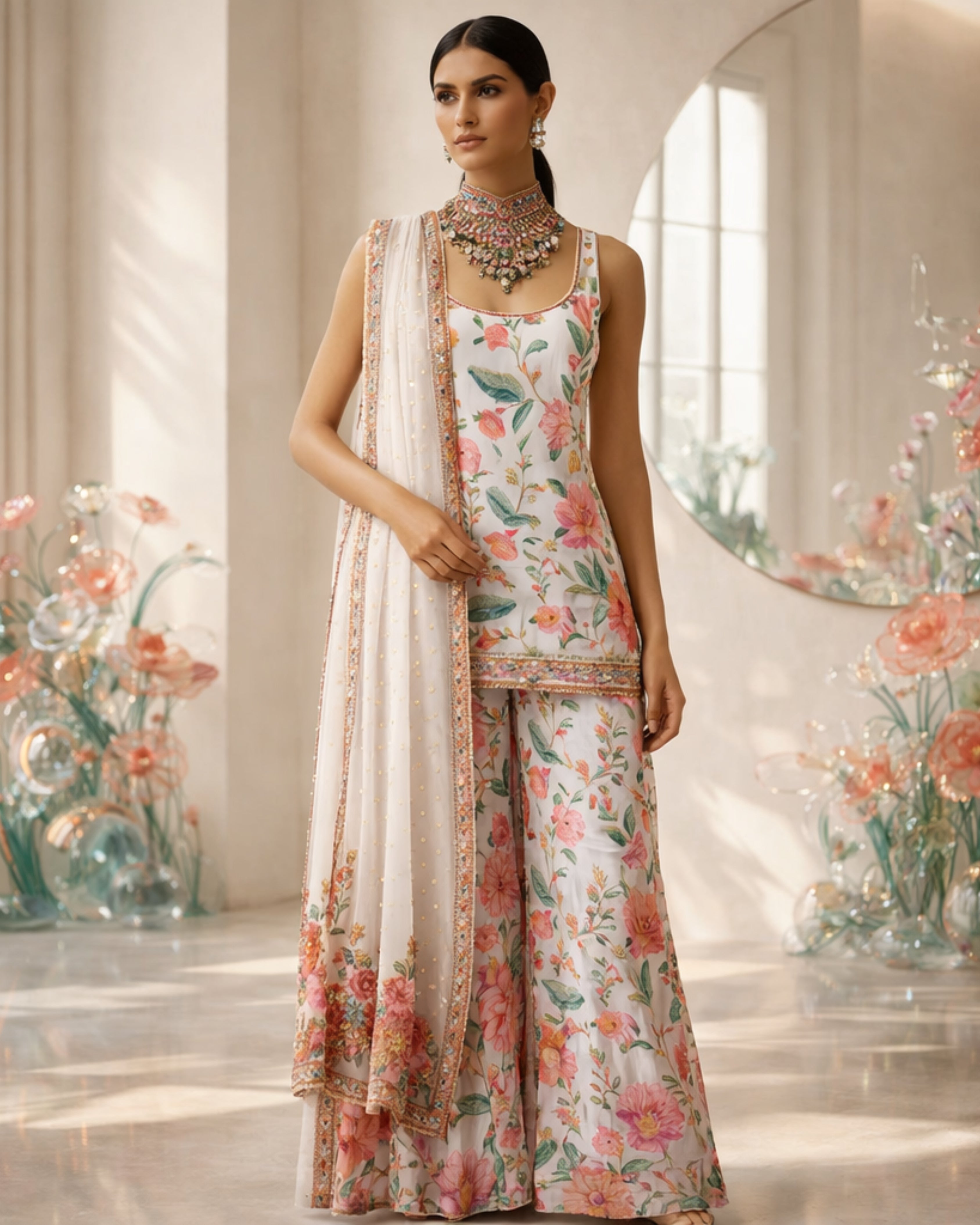 IVORY KURTA PALAZZO W DUPATTA