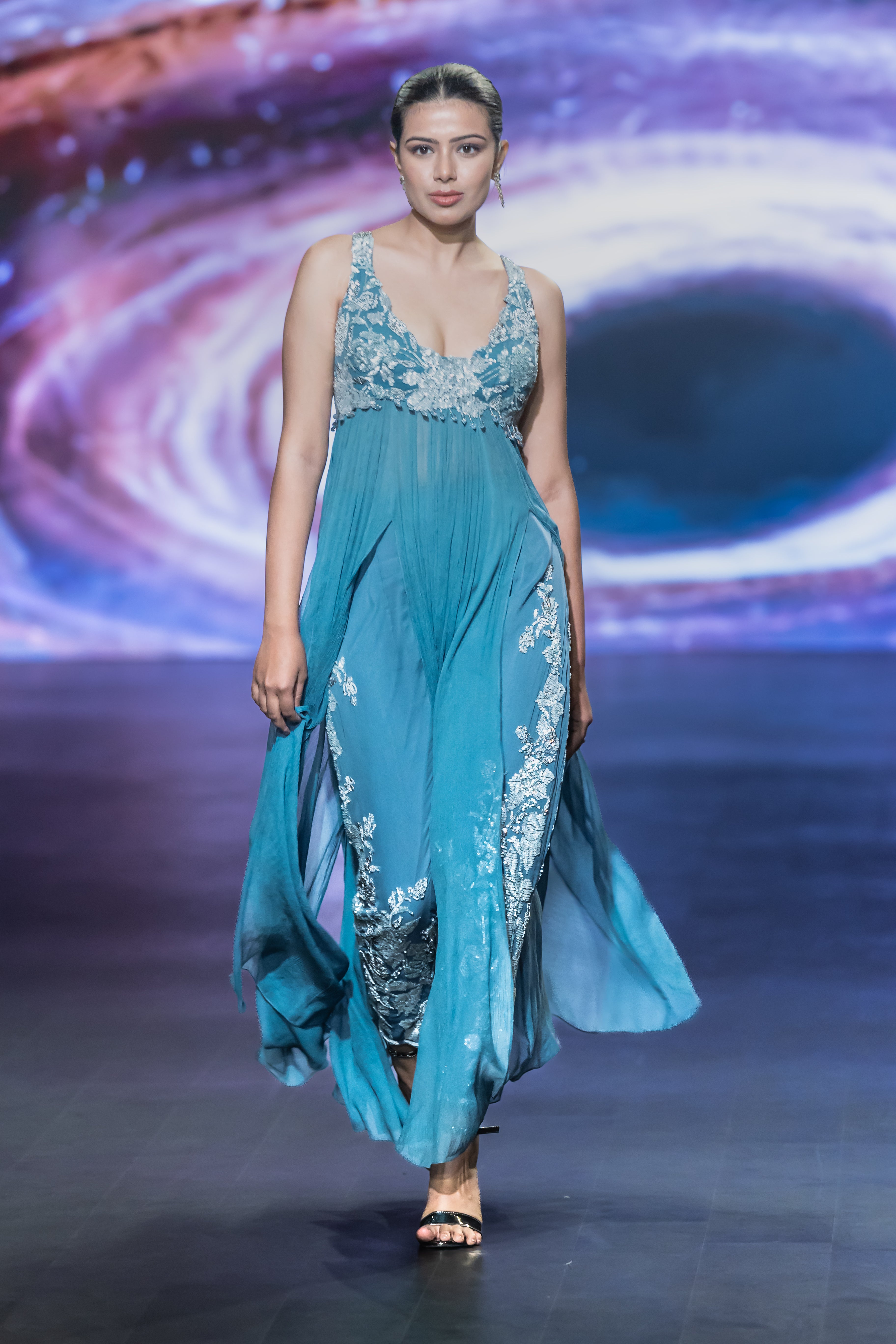 TEAL BLUE GOWN WITH EMB PANT