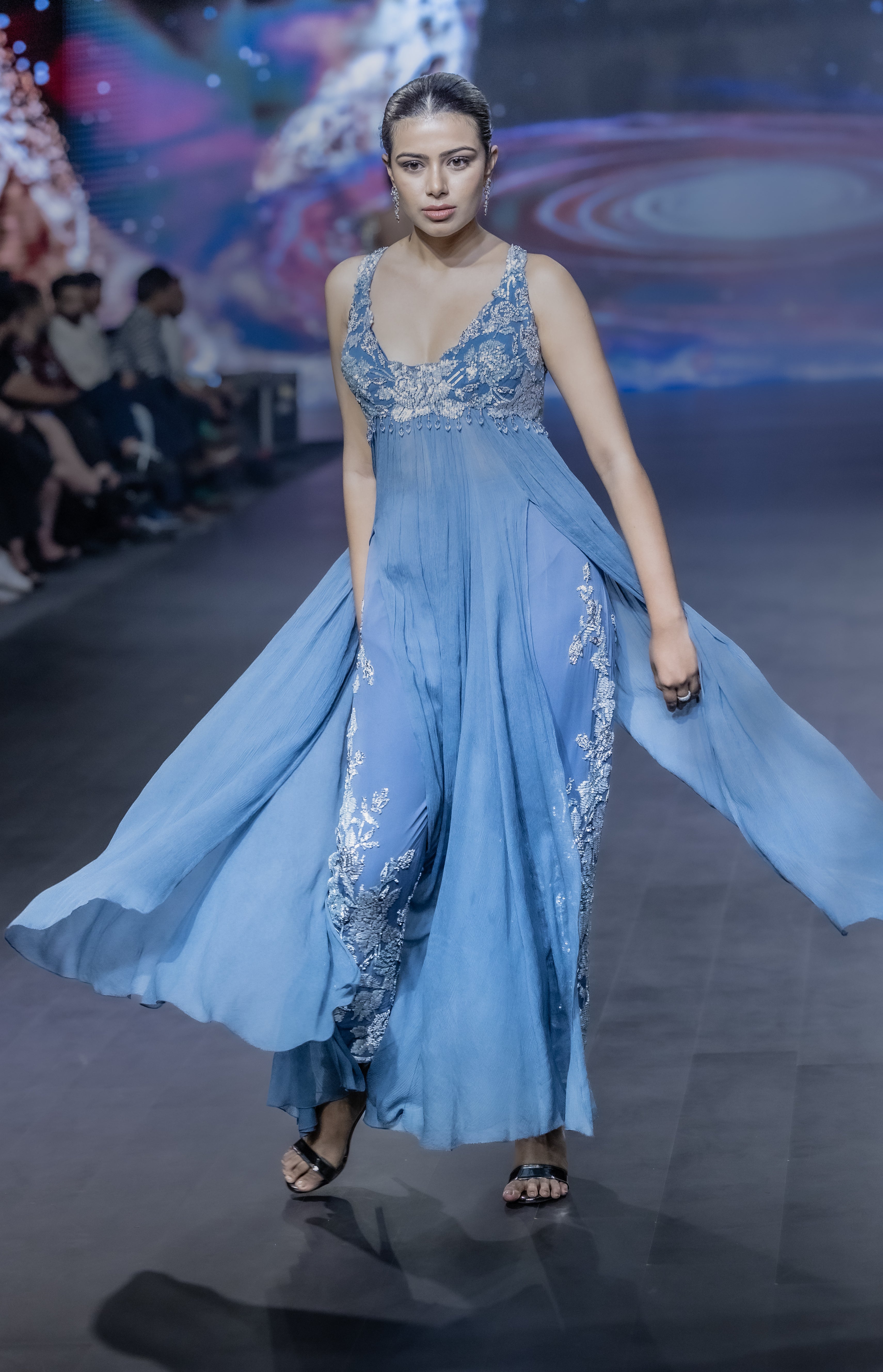 TEAL BLUE GOWN WITH EMB PANT