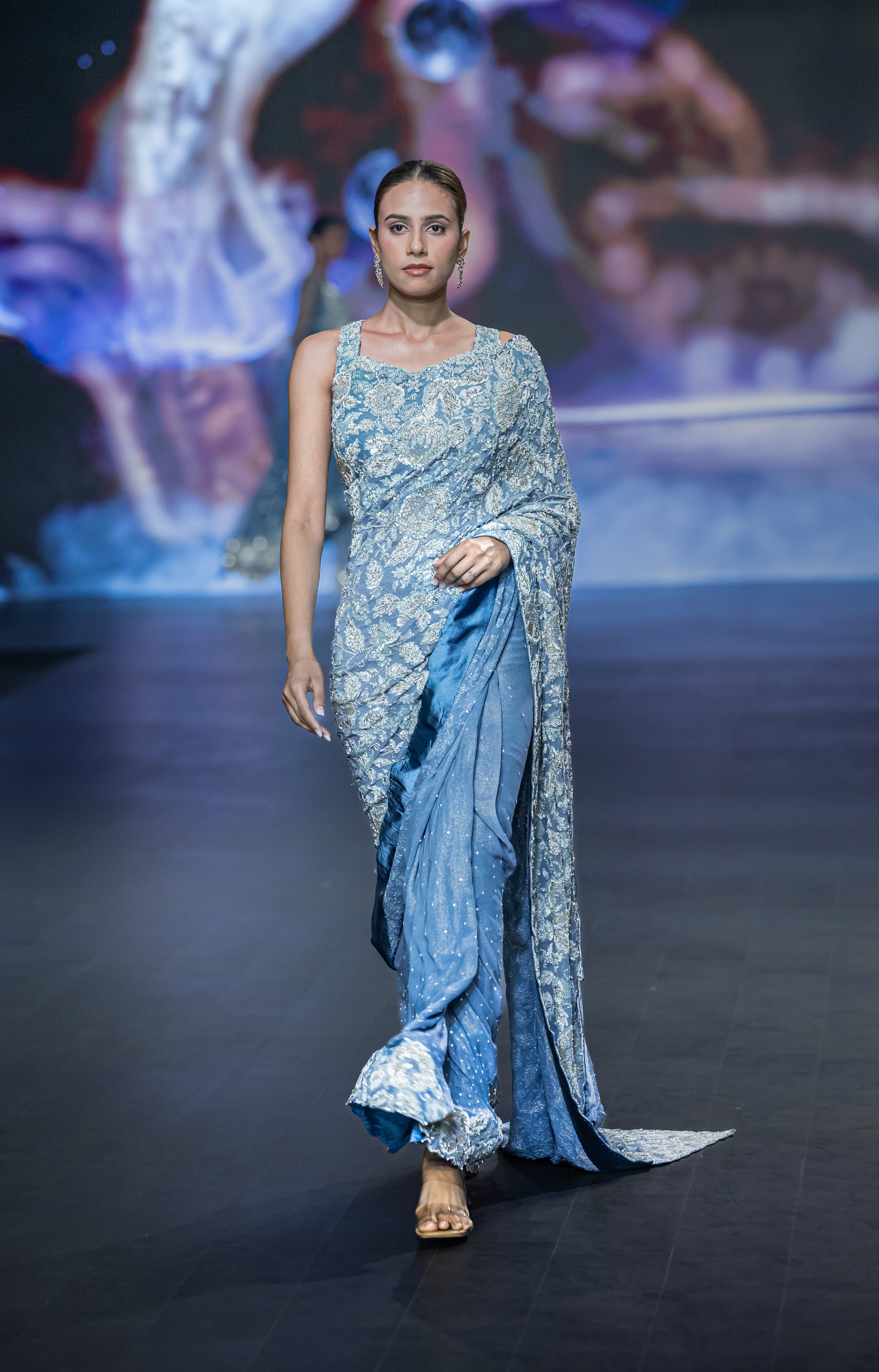 TEAL BLUE CUTDANA SAREE SET