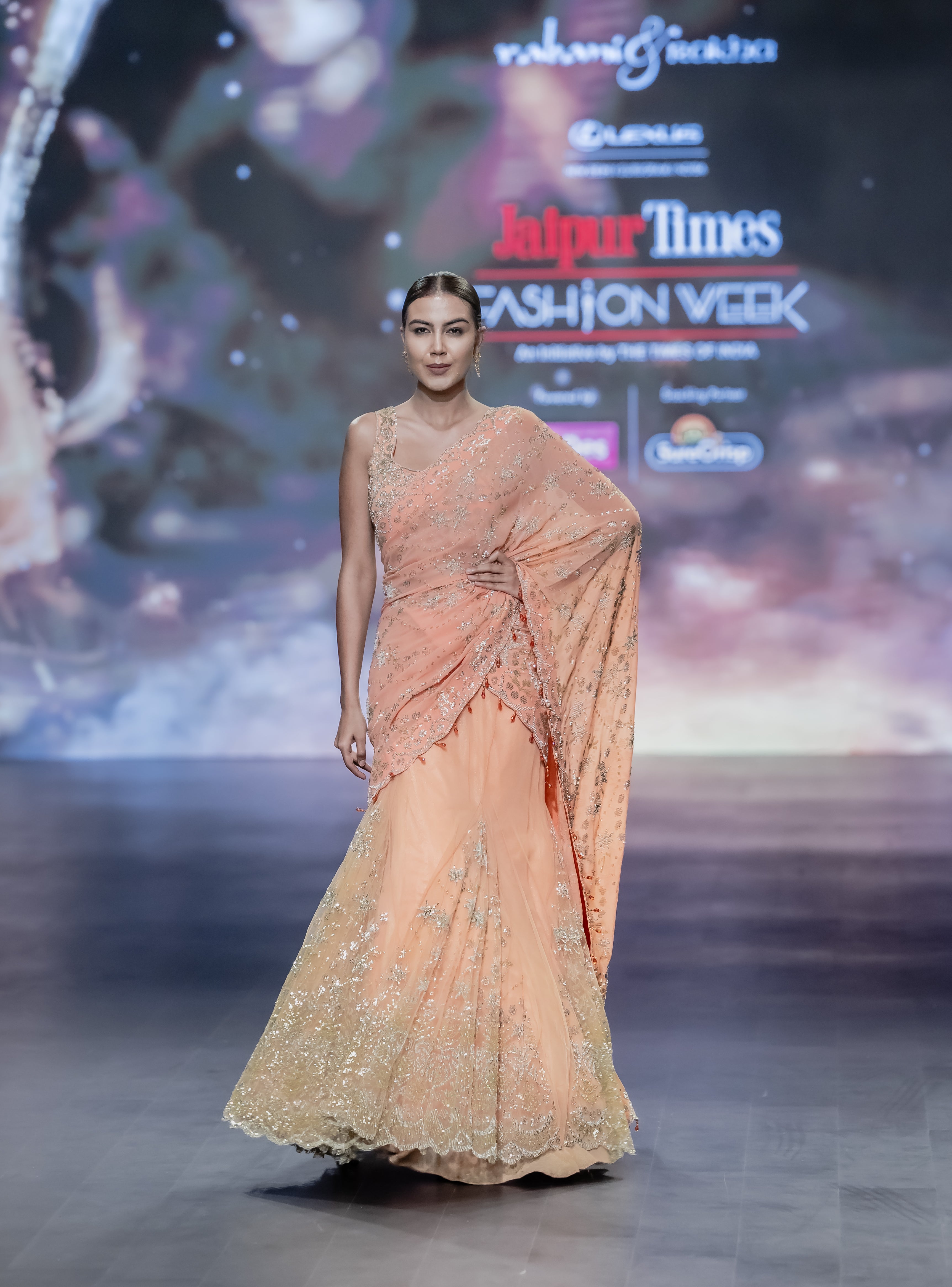 PEACH GODES LEHNGA SAREE SET