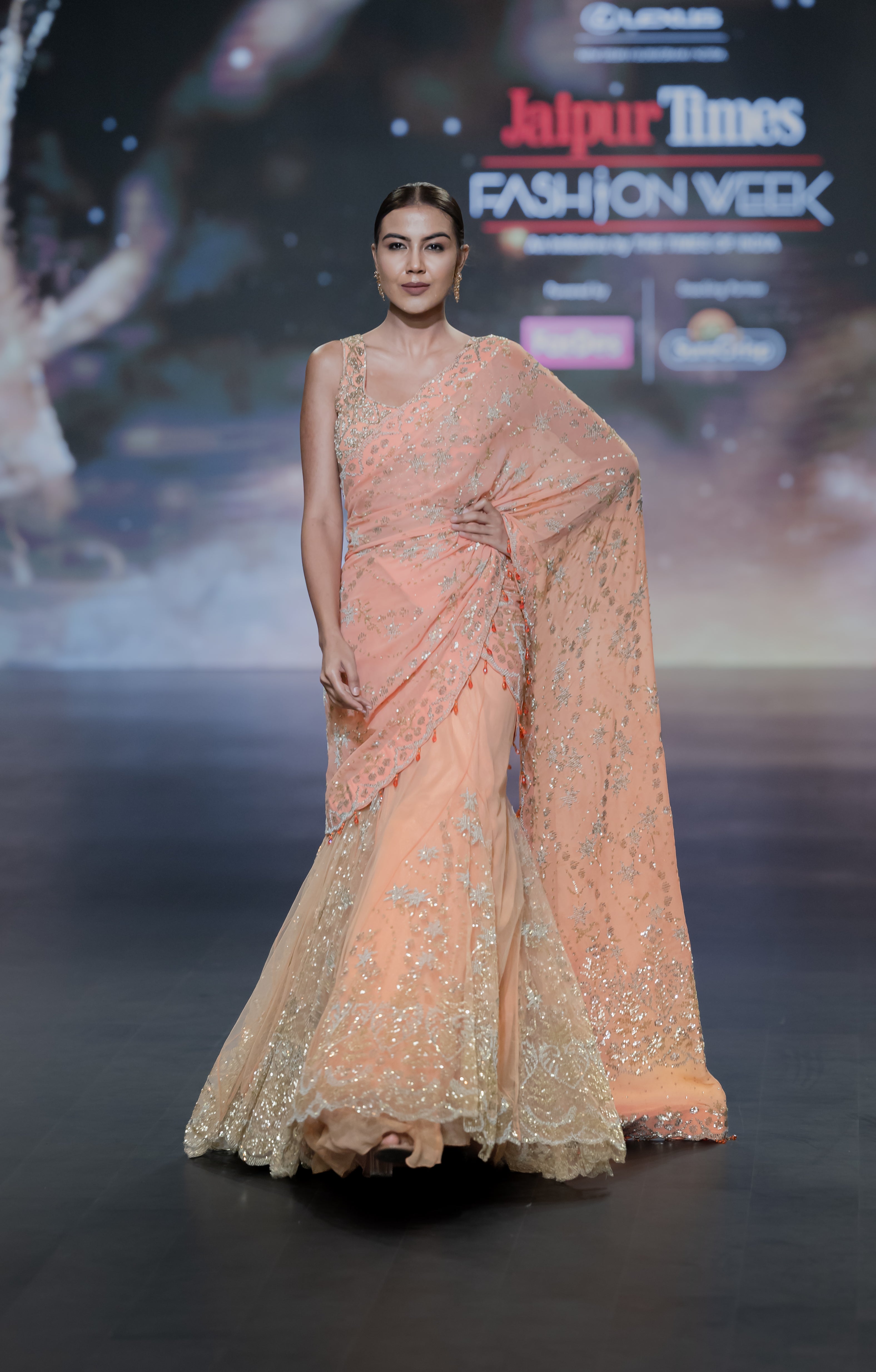 PEACH GODES LEHNGA SAREE SET