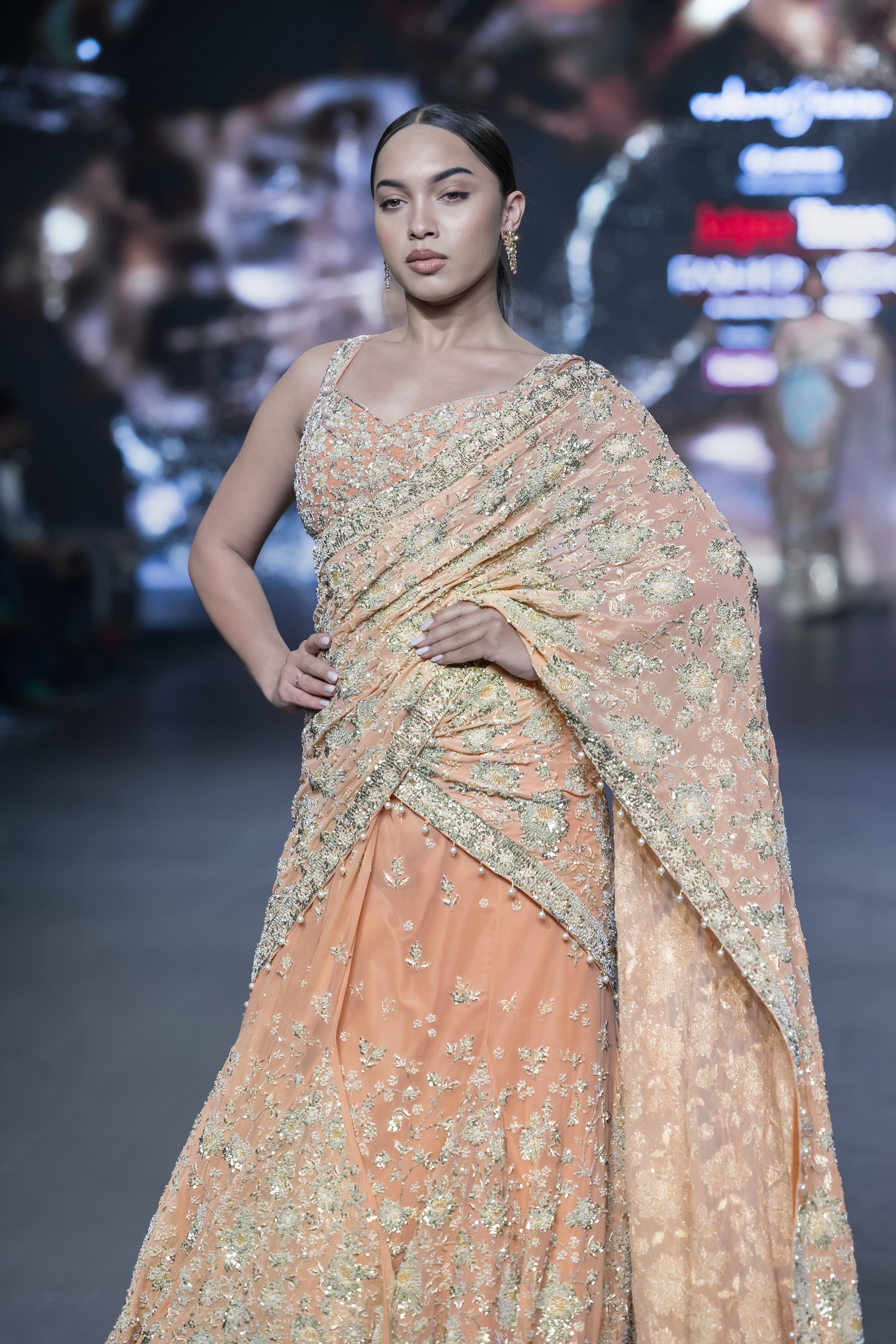 PEACH 9GODES HEAVY LEHNGA SAREE SET