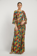 Multi Colored Printed Draped Sairaa Saree - Sale
