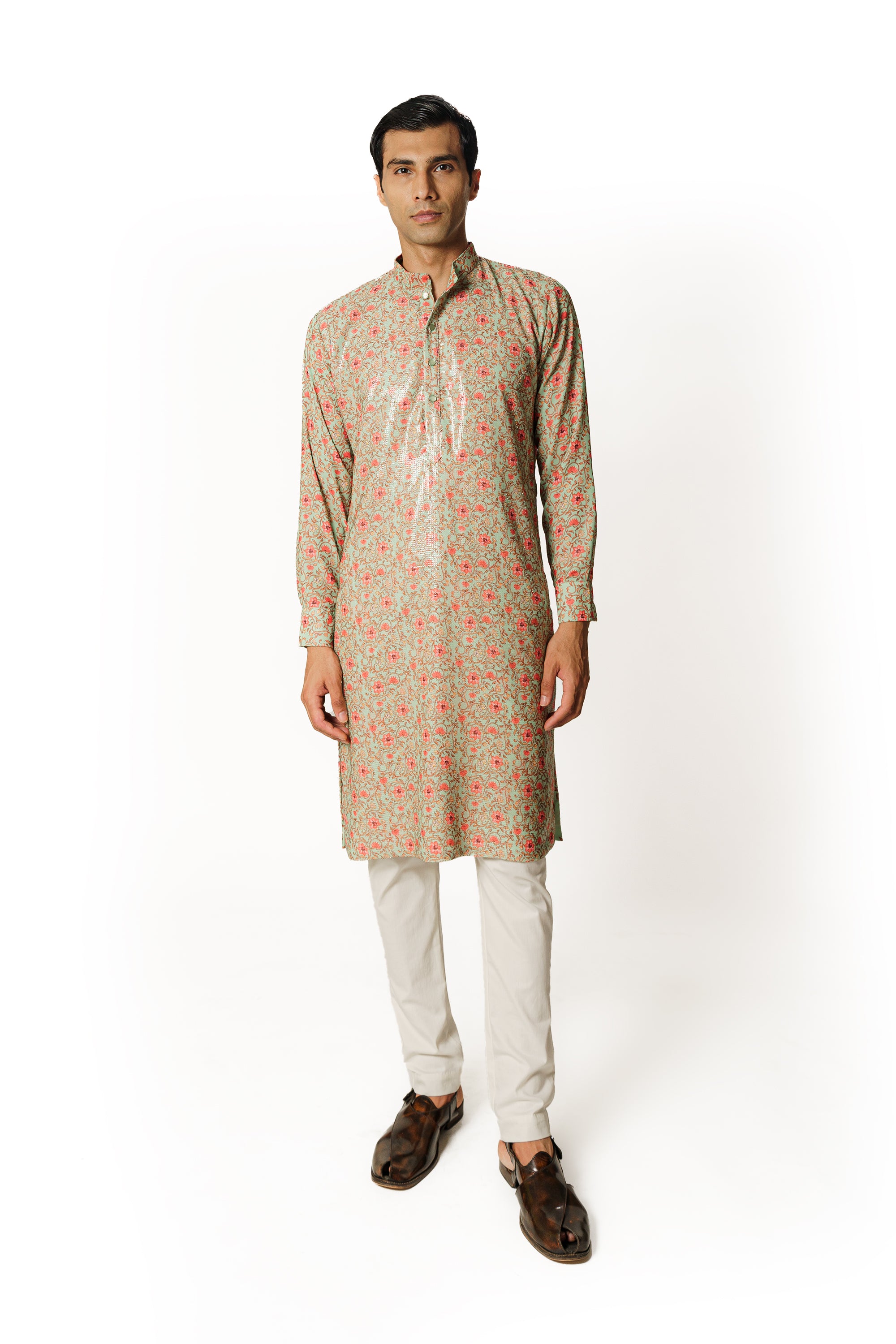 SEA GREEN PRINTED KURTA WITH PANTS