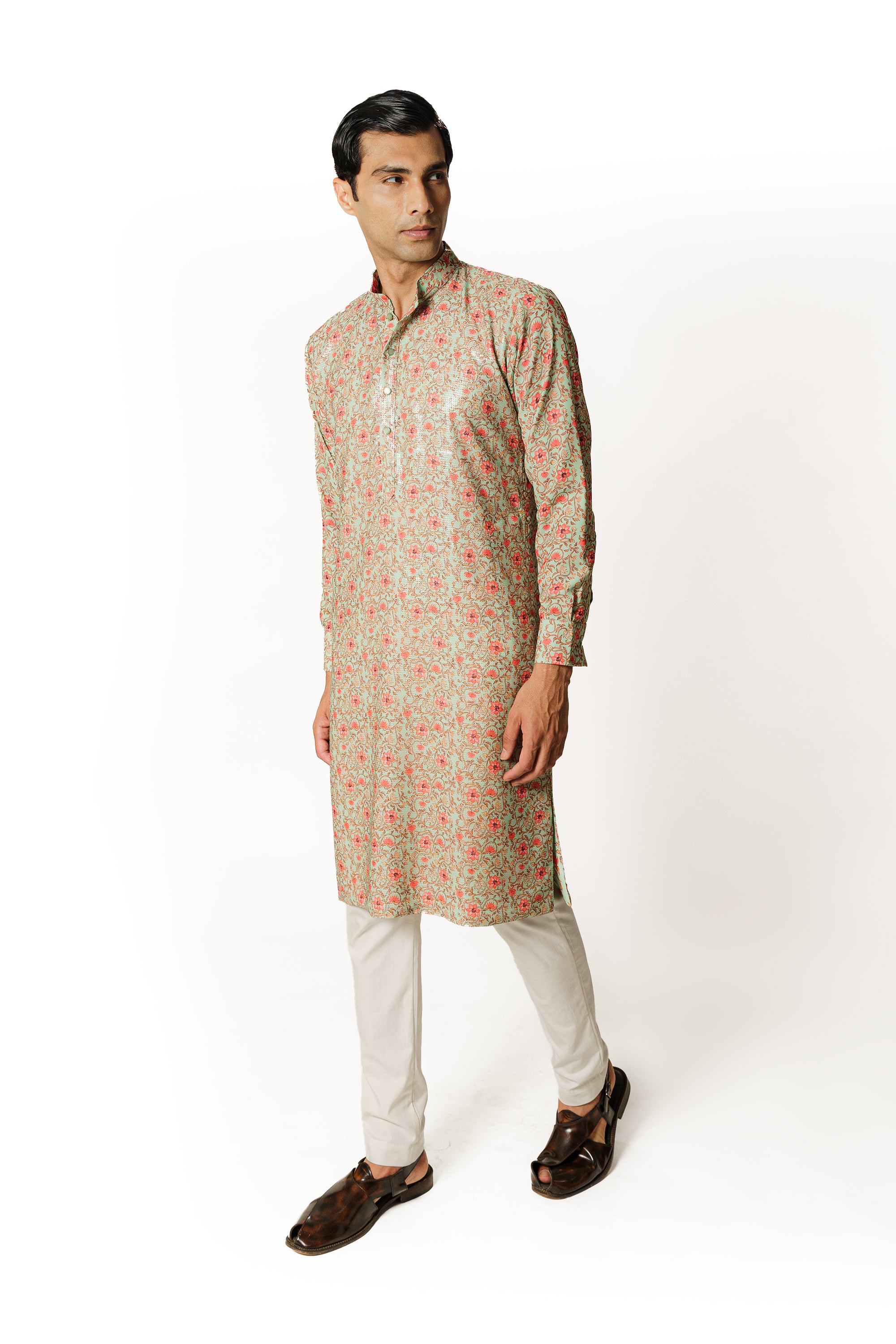 SEA GREEN PRINTED KURTA WITH PANTS