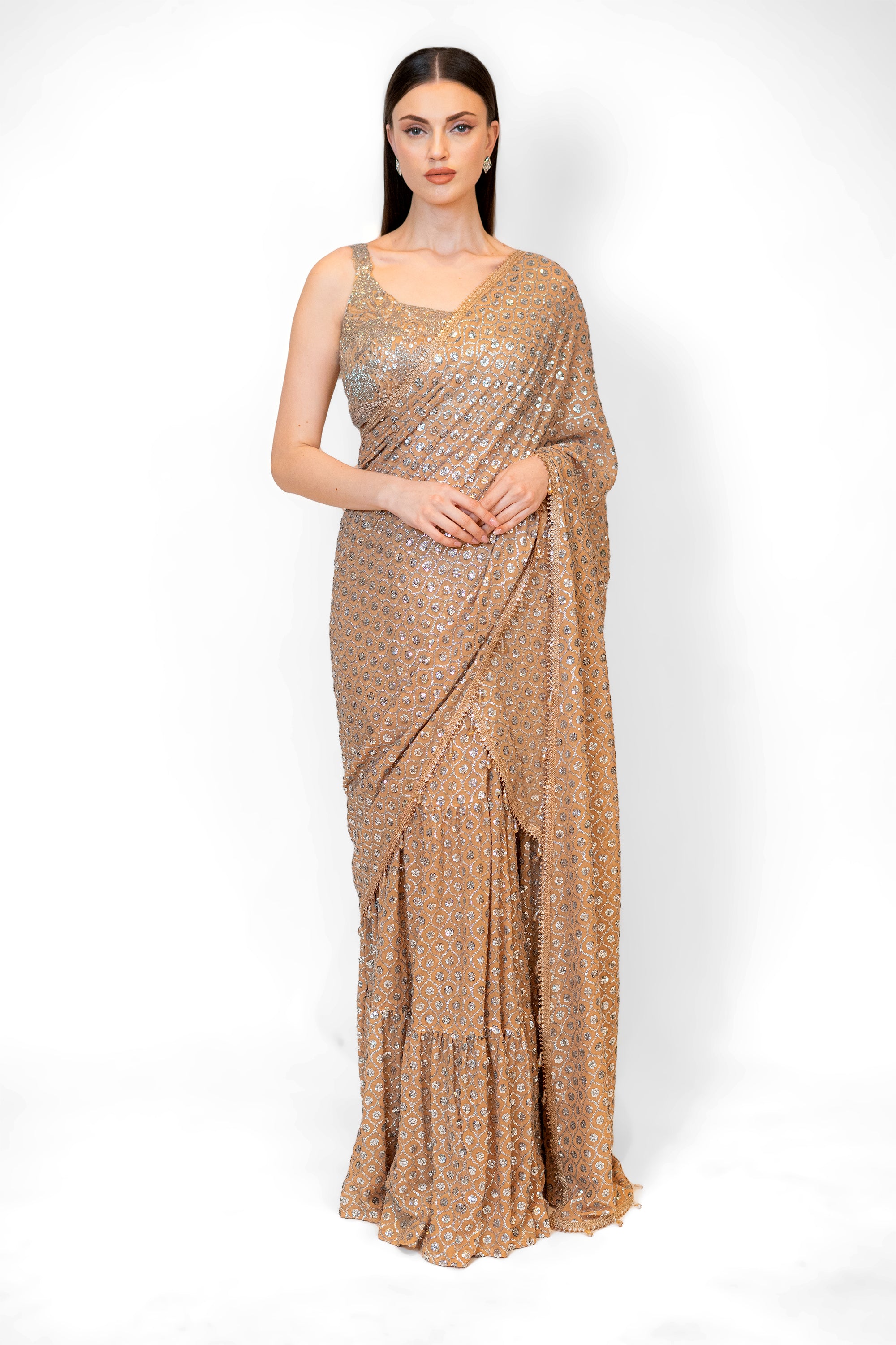 Gold Sequin Embroidered Georgette SAIRAA SARI SET