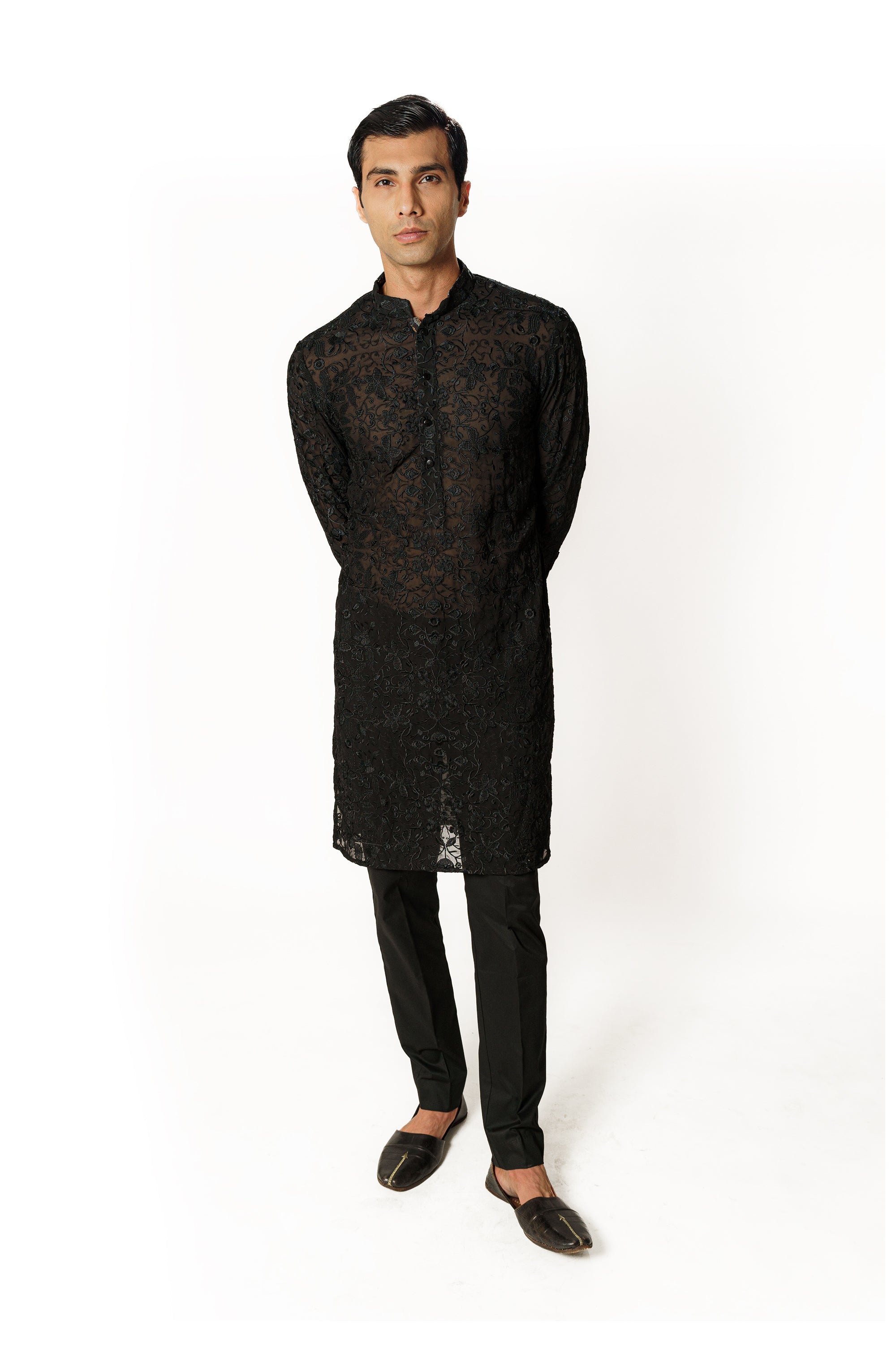 BLACK RESHAM KURTA WITH PANTS