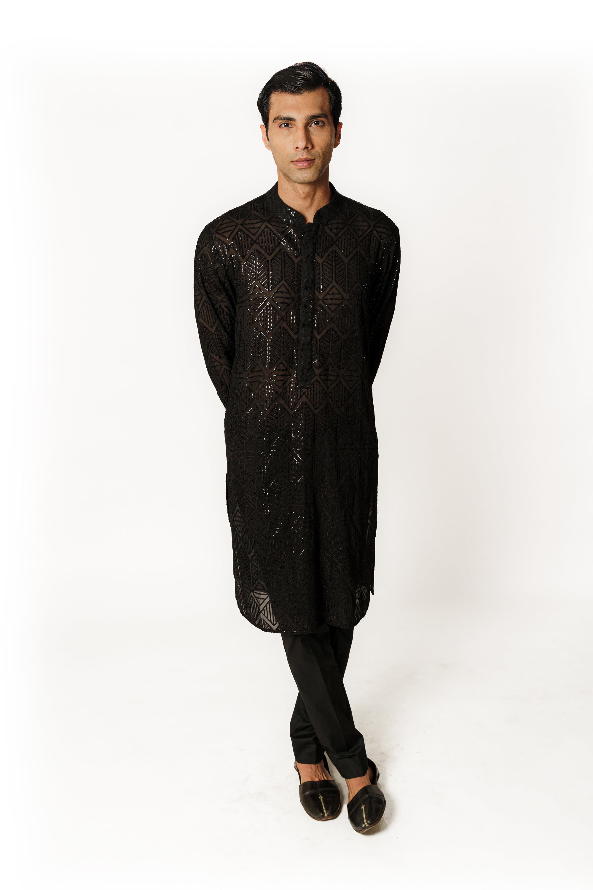 BLACK FULLY SEQUINS JAAL KURTA SET