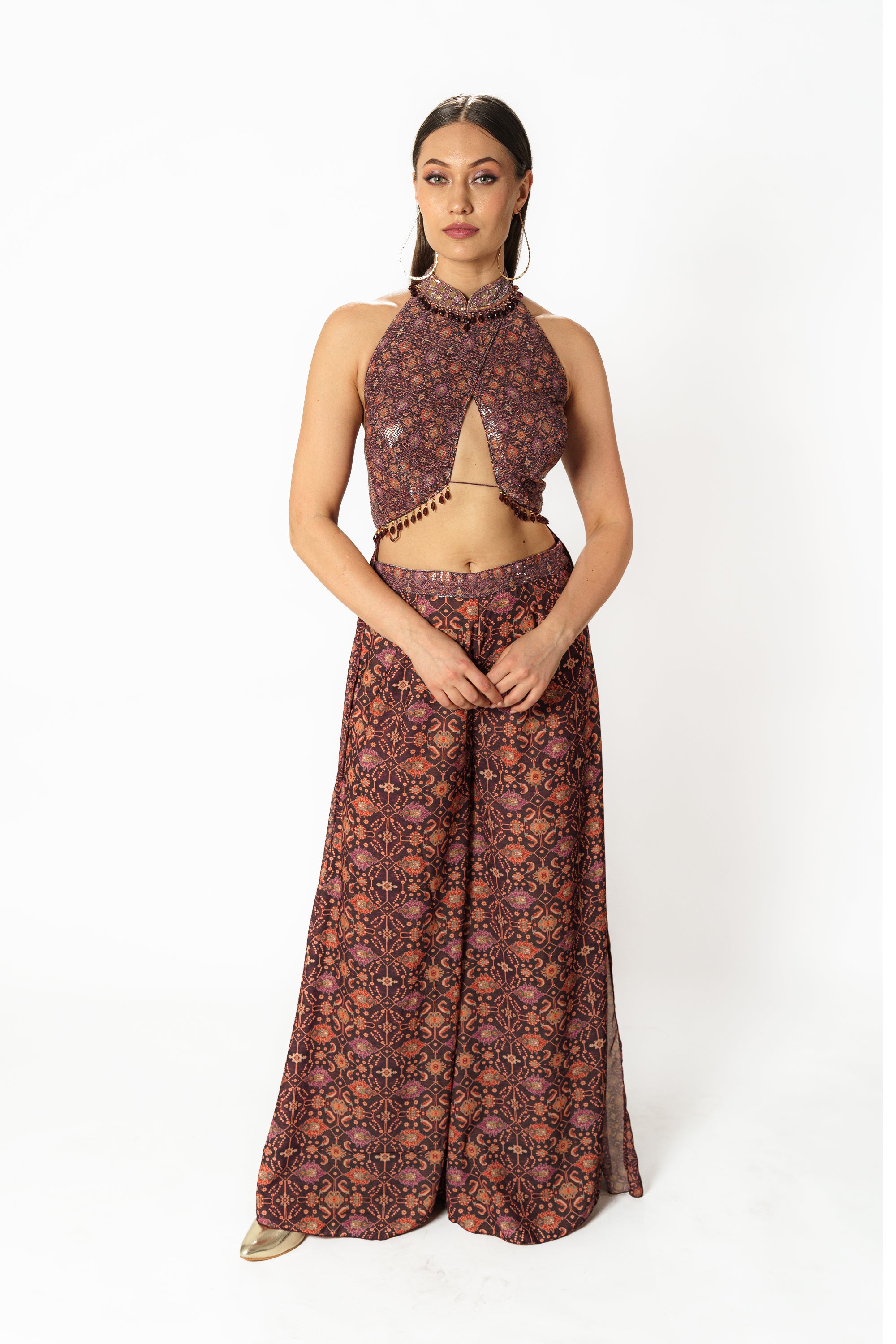 Adha purple printed top with palazzo