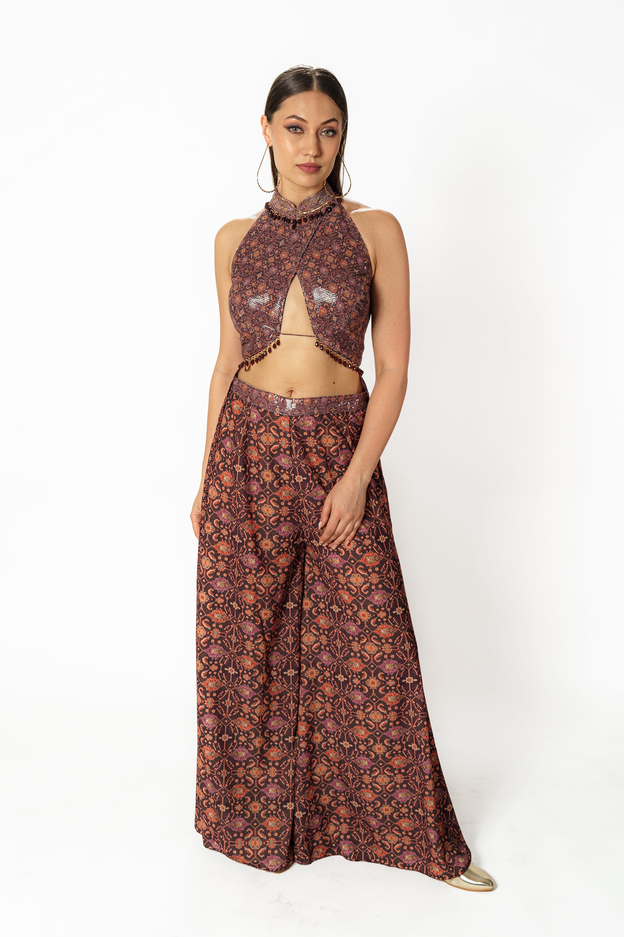 Adha purple printed top with palazzo