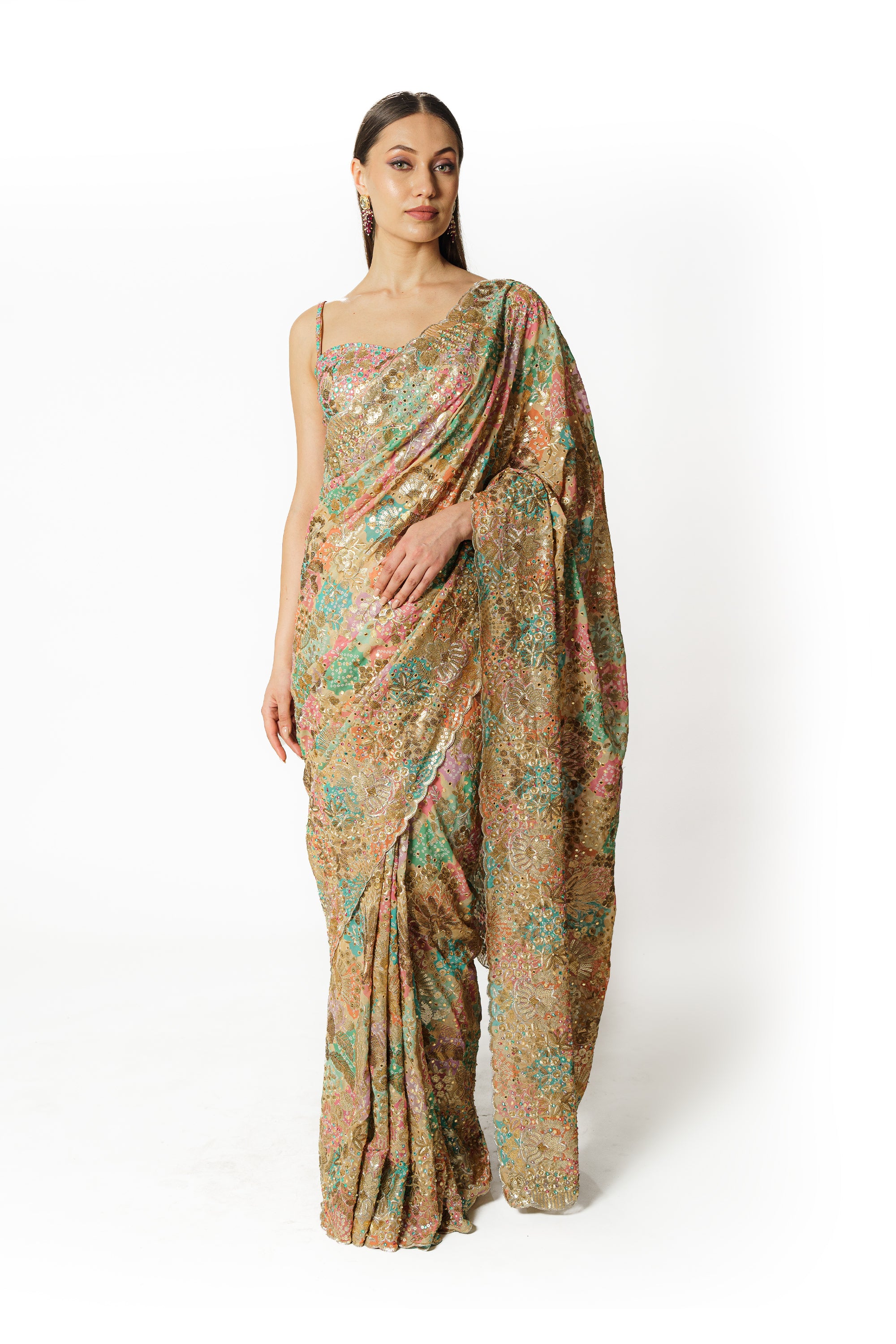 Zaynab multi color bandhani sari set