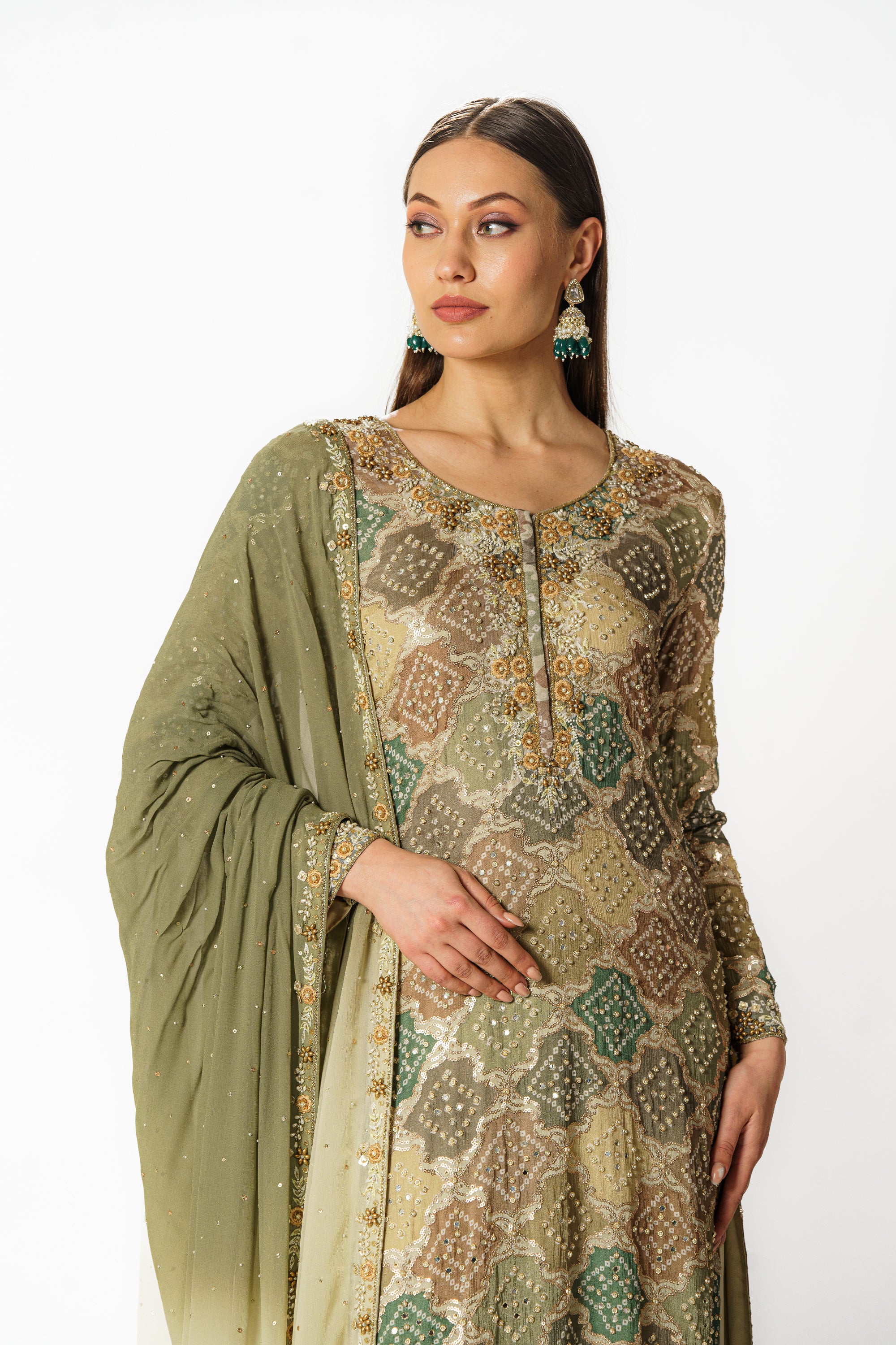 Ayat green multicolor bandhani kurta set
