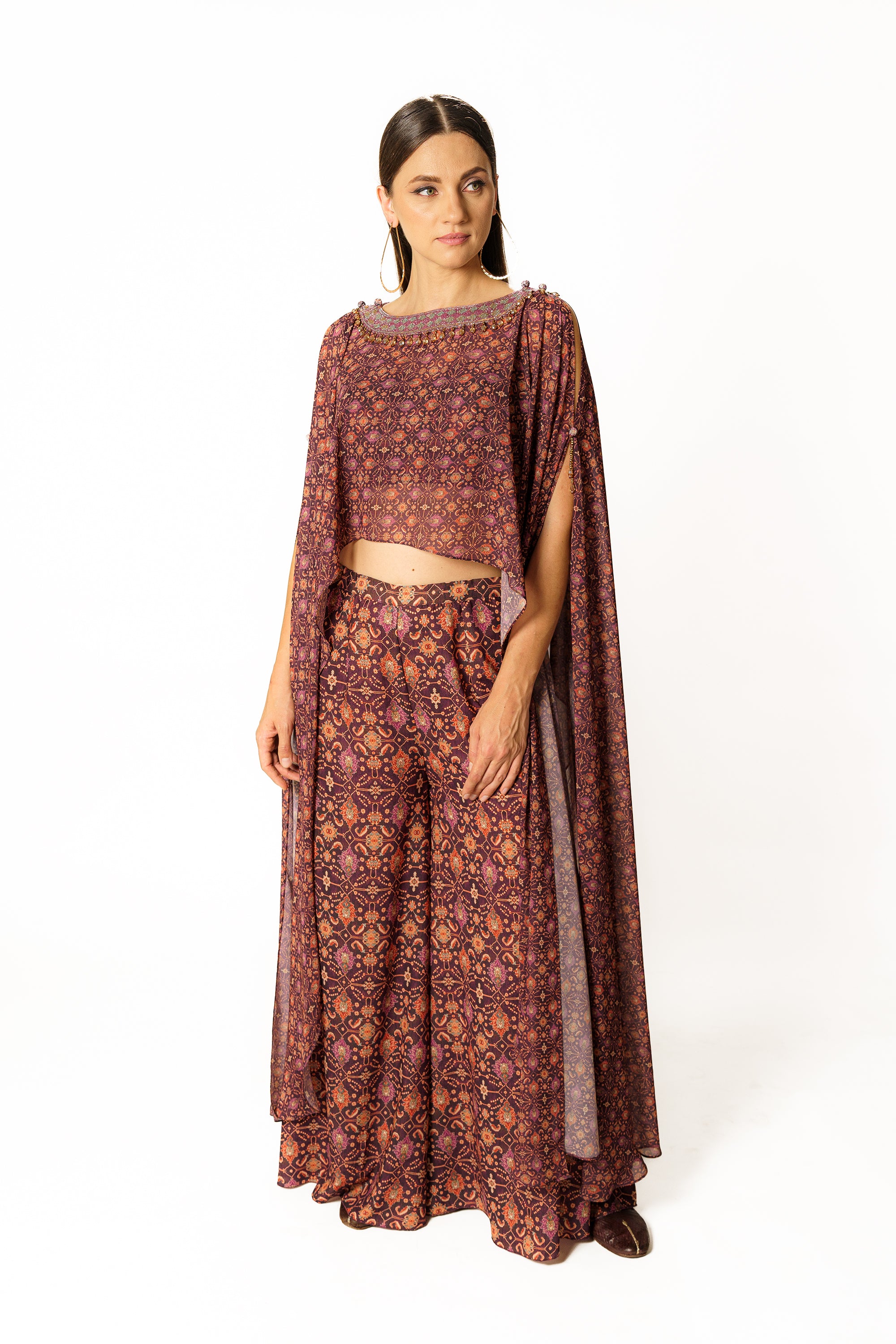 Adha purple printed cape set