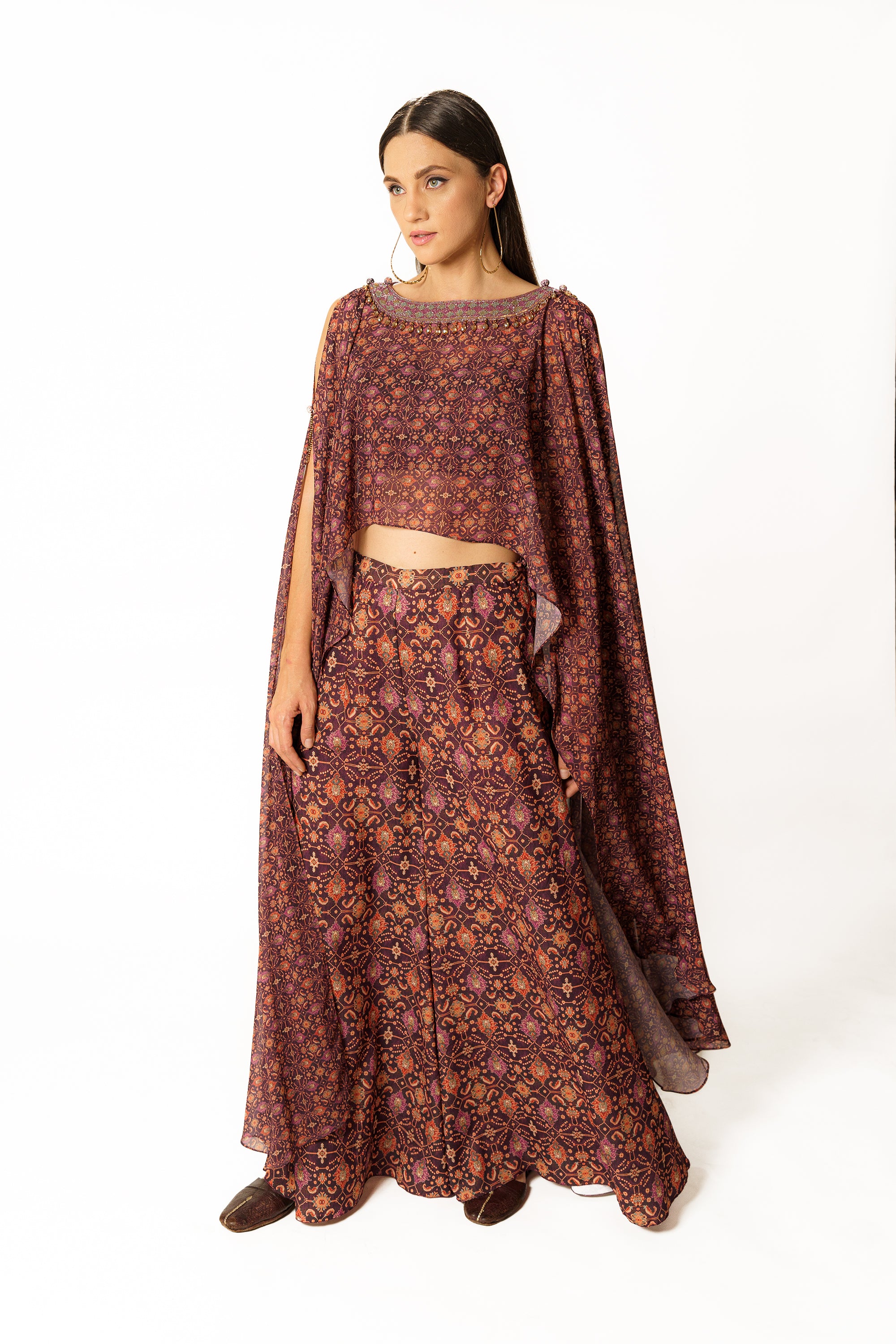 Adha purple printed cape set