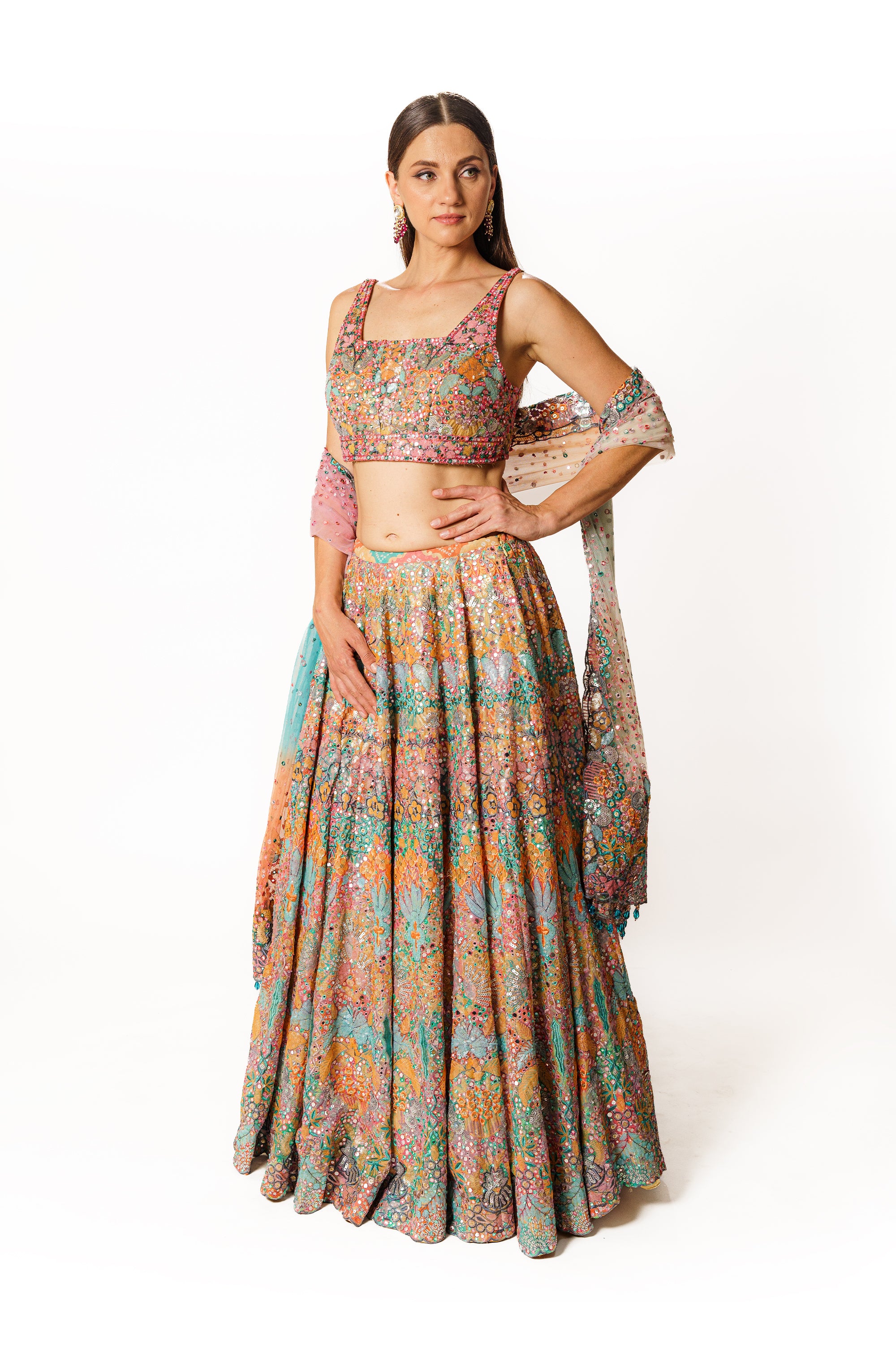 Nadia multicolor bandhani lehenga set