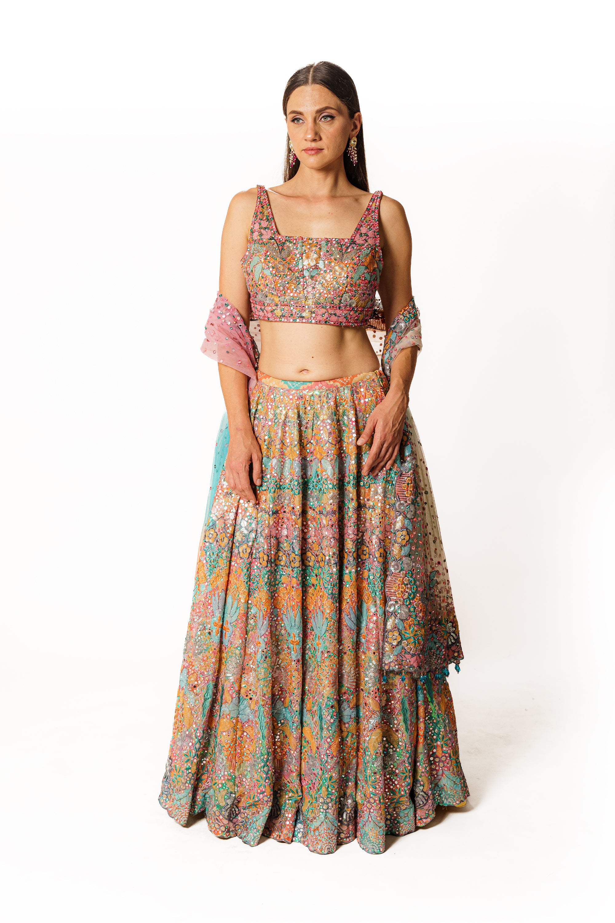 Nadia multicolor bandhani lehenga set