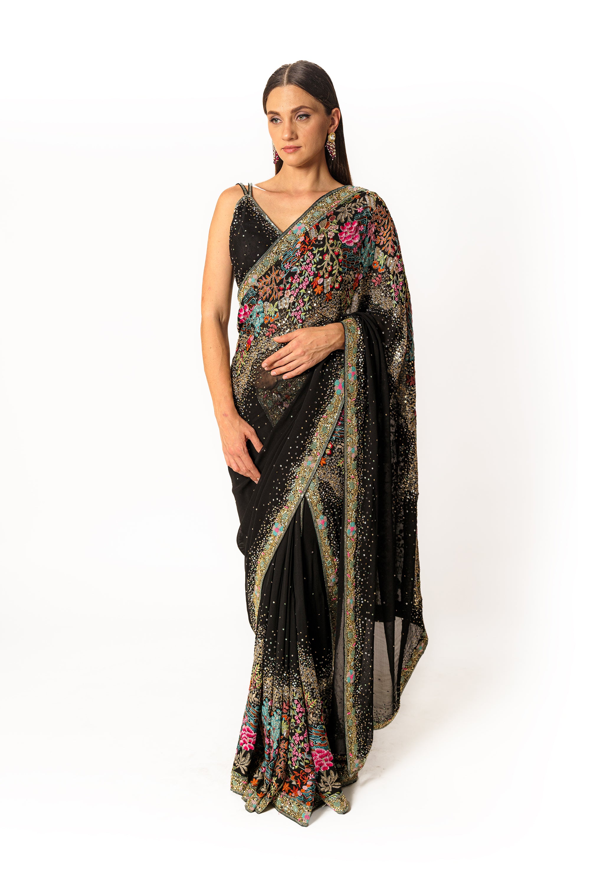 Zaynab black embroidered sari set