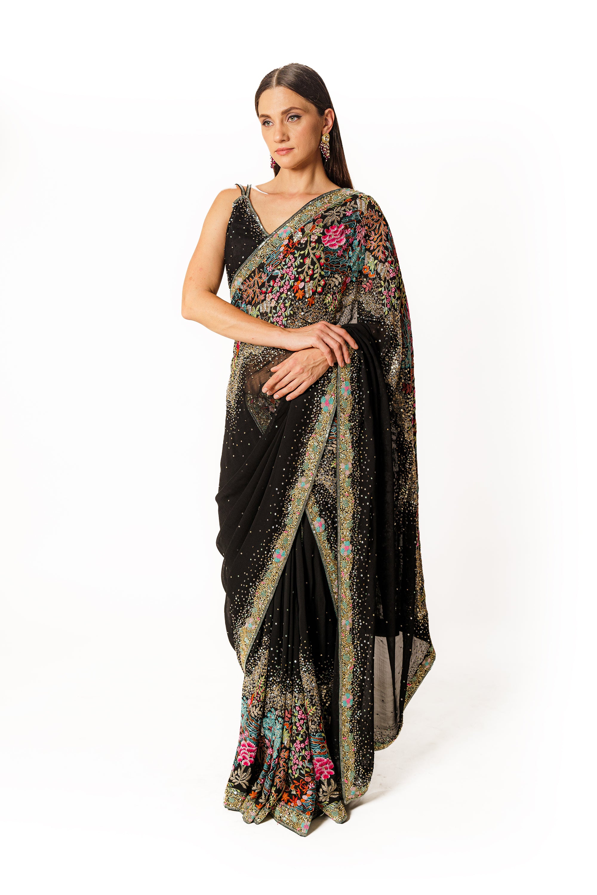 Zaynab black embroidered sari set
