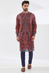 BLUE MULTI COLOR RESHAM WITH ZIP KURTA AND PANTS