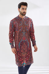 BLUE MULTI COLOR RESHAM WITH ZIP KURTA AND PANTS