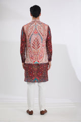 IVORY MULTI RESHAM BUNDI WITH BLACK MULTI RESHAM KURTA AND OFFWHITE PANTS