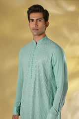 PALE BLUE GORGETTE FRONT EMBO.