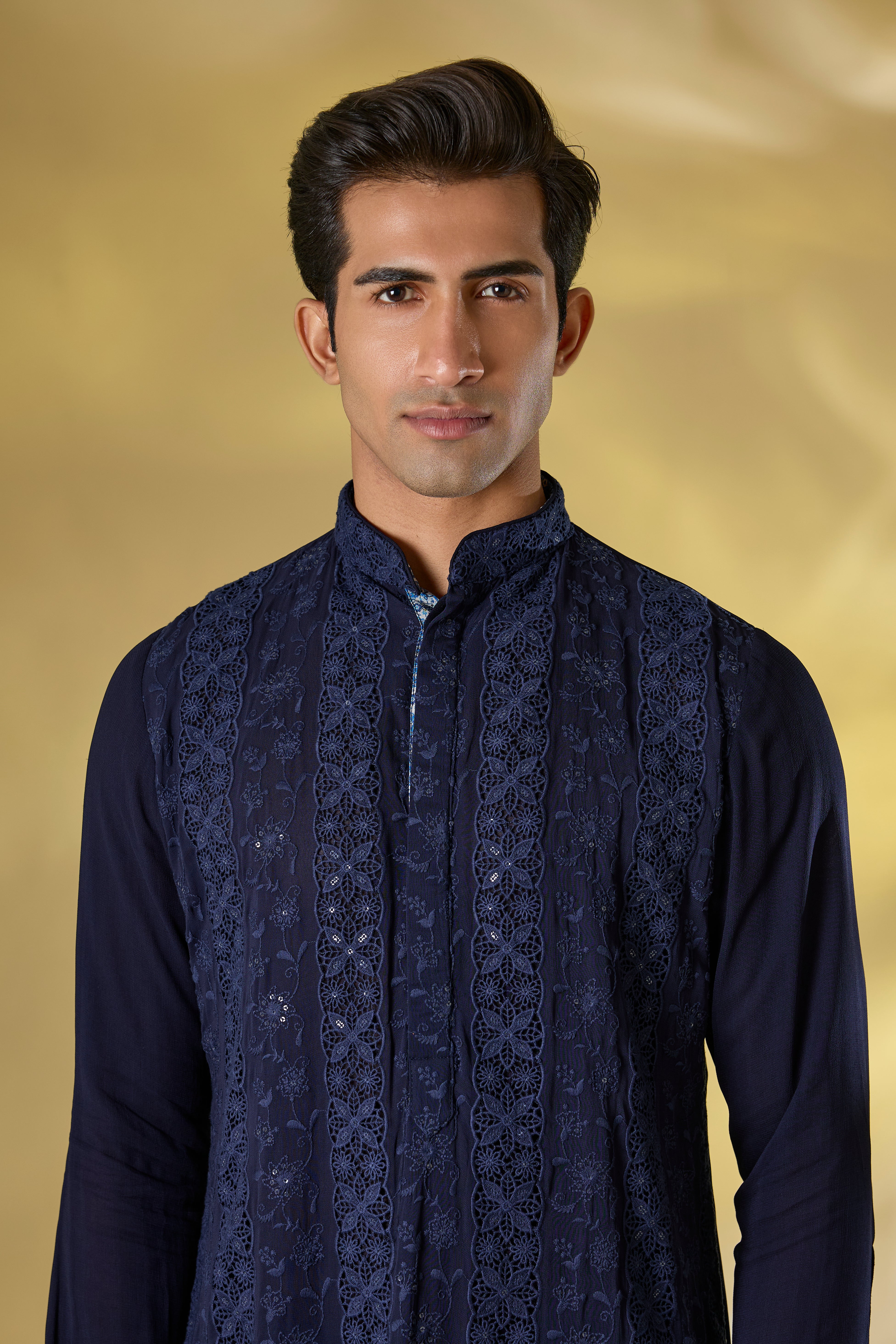 DARK BLUE GORGETTE FRONT EMBO