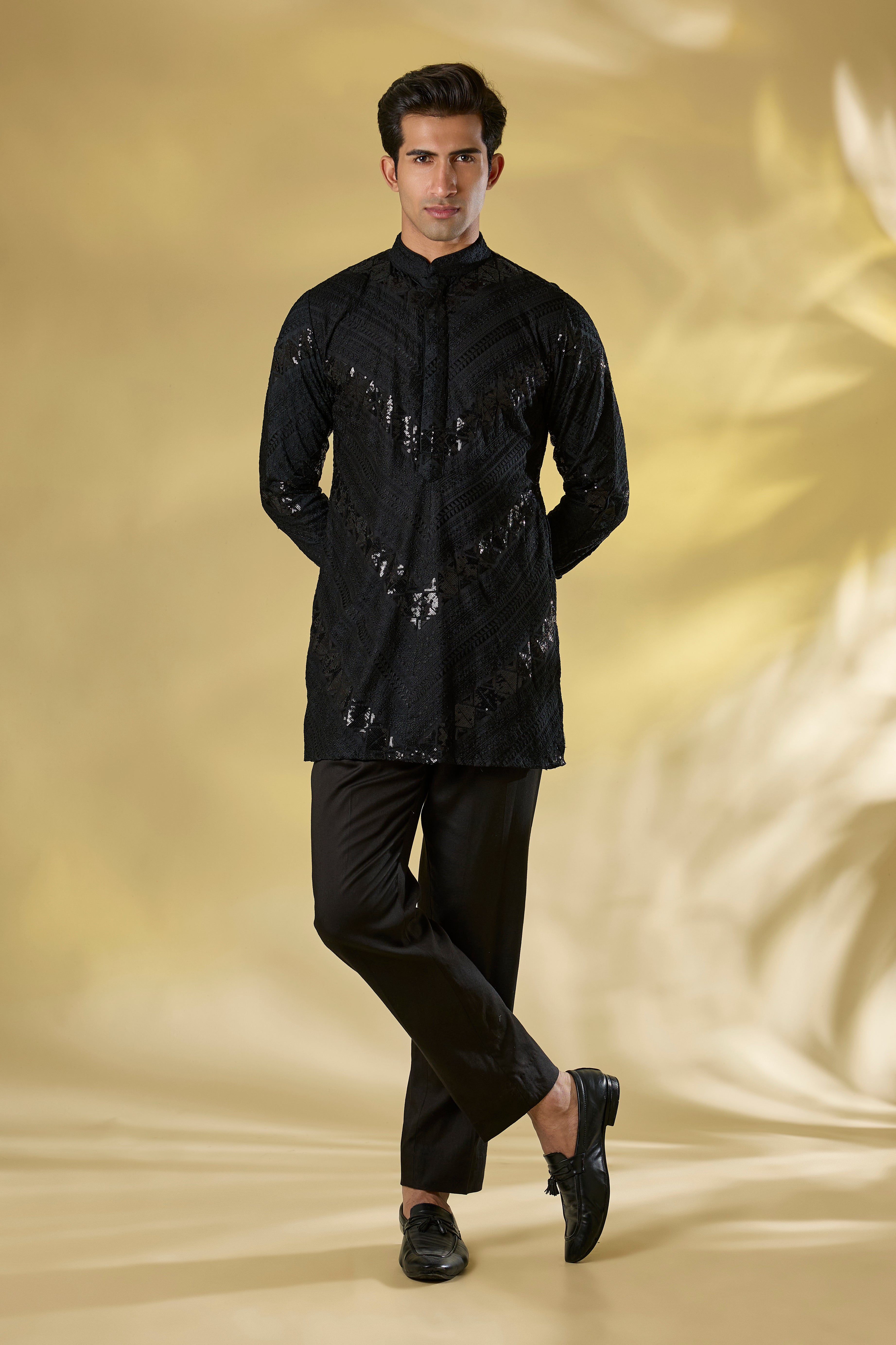 BLACK COTTON SILK SHORT KURTA