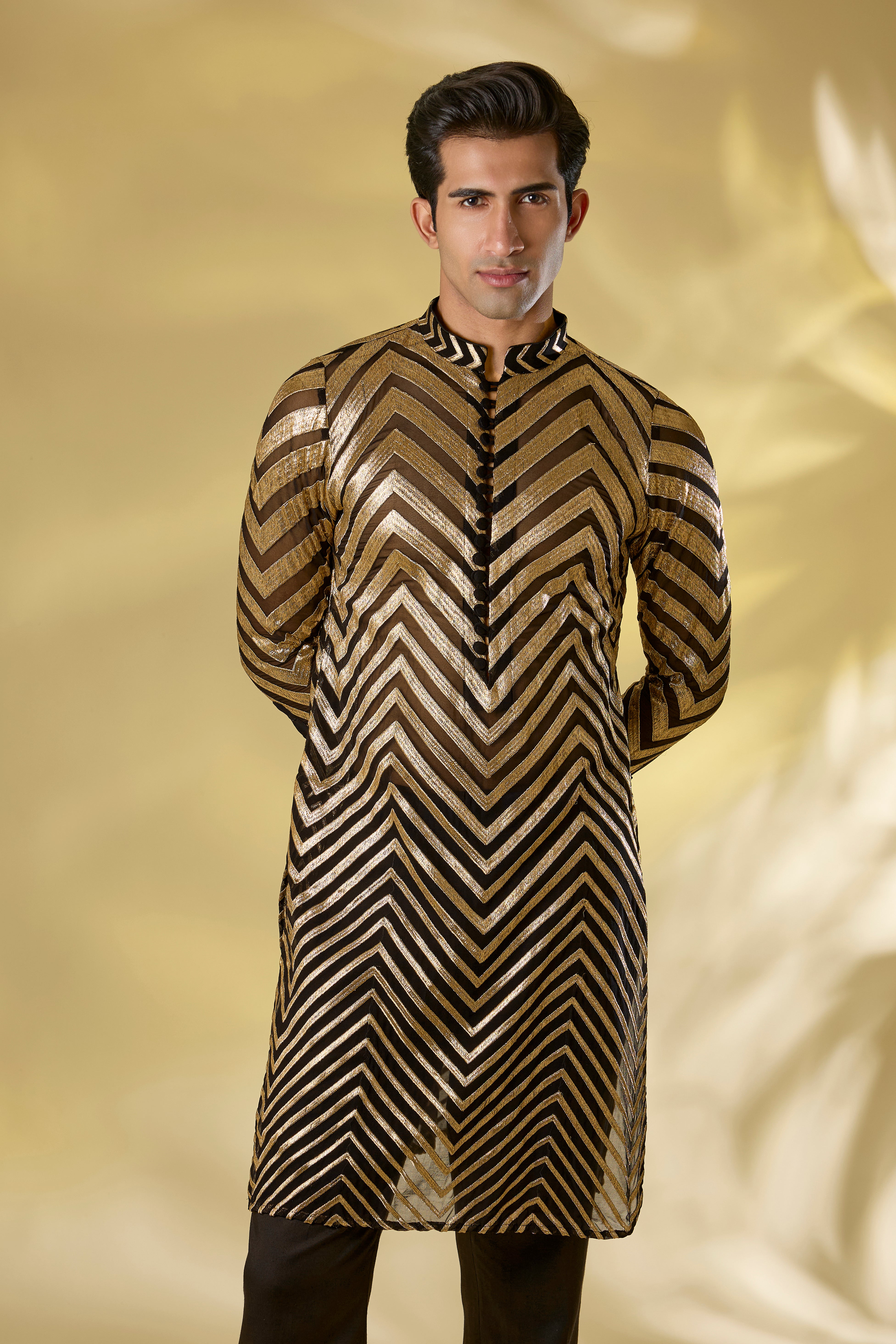 BLACK GORGETTE UNLINED KURTA W