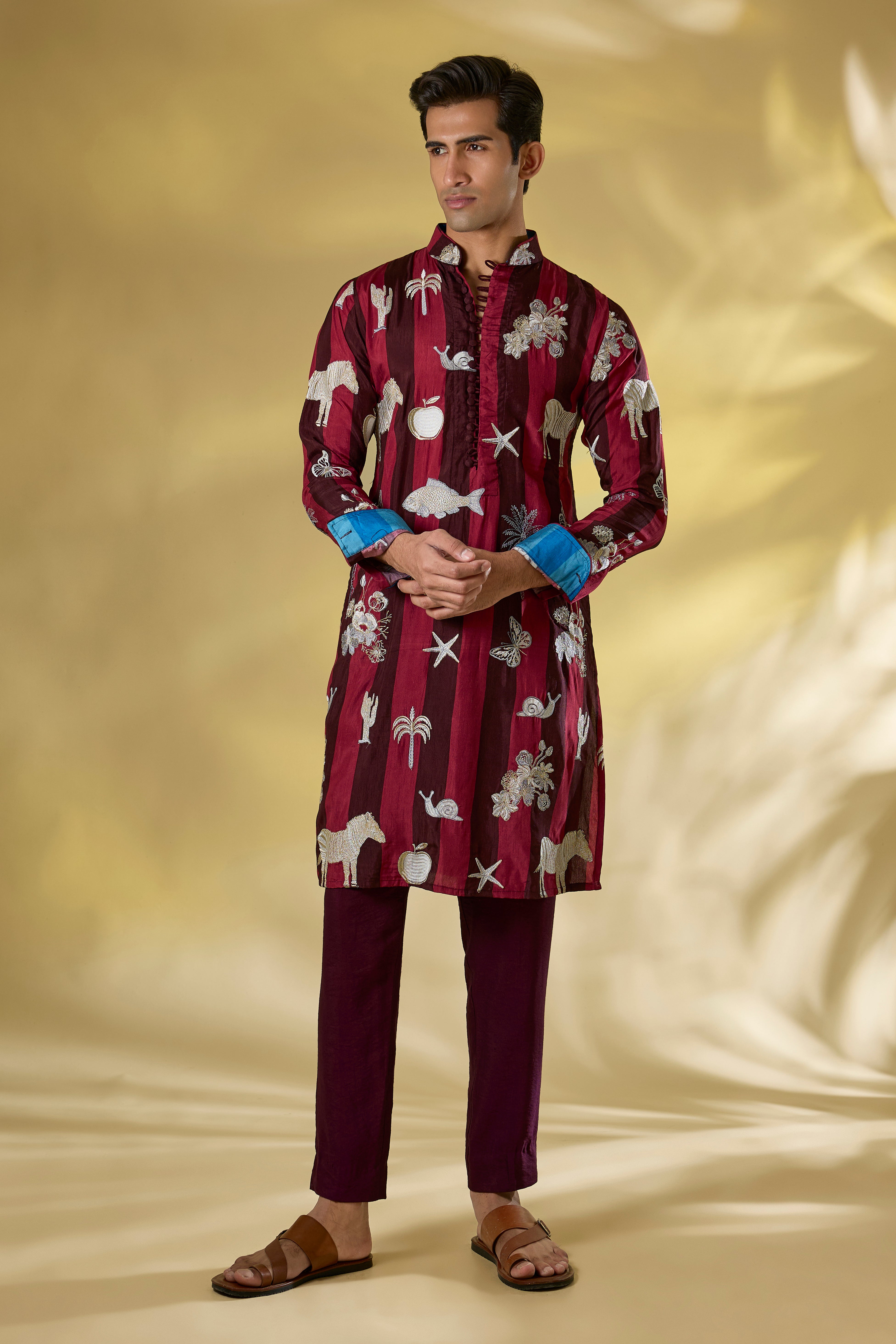 WINE STRIPE SILK THREAD+ZARI WORK