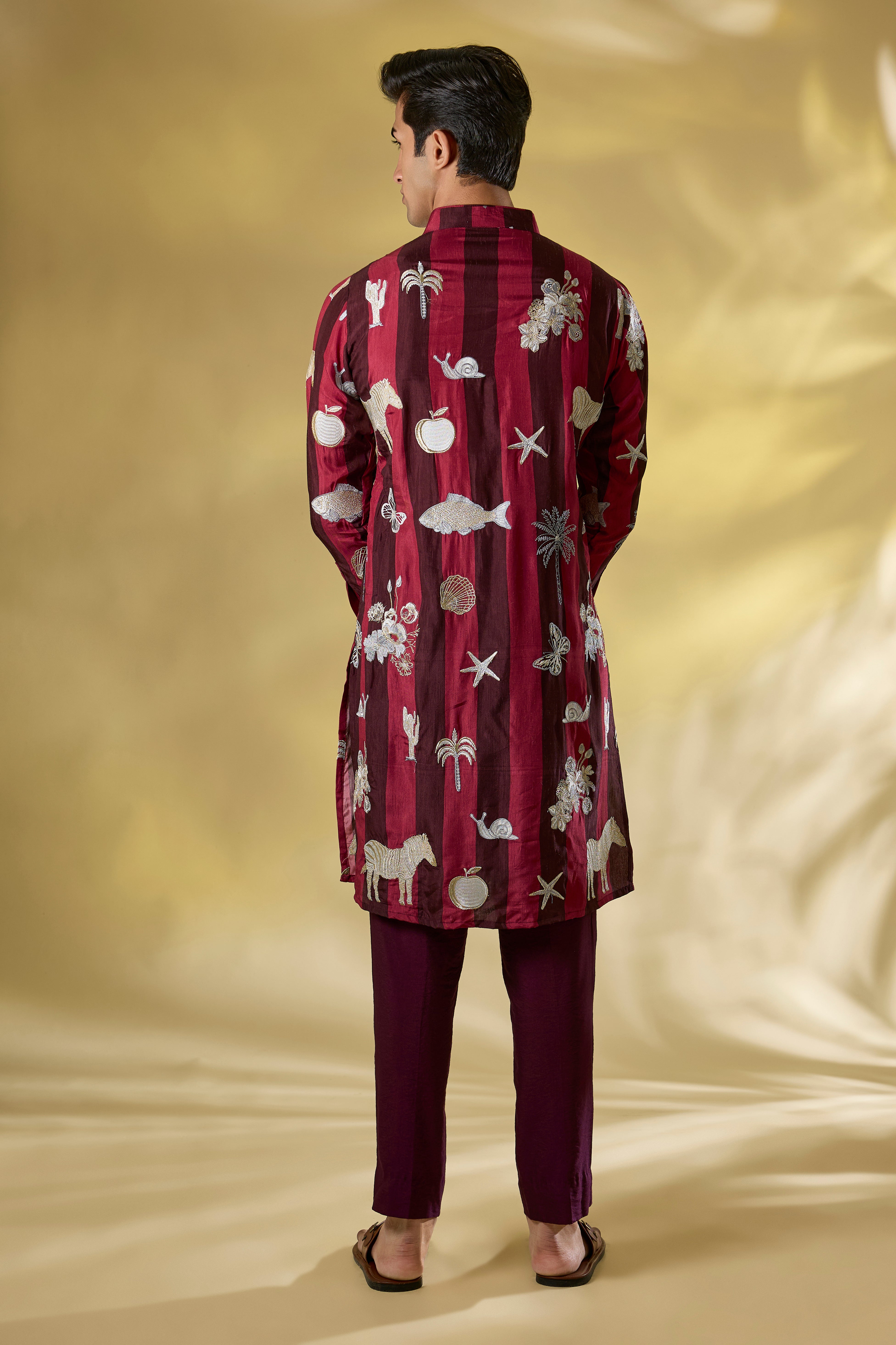 WINE STRIPE SILK THREAD+ZARI WORK