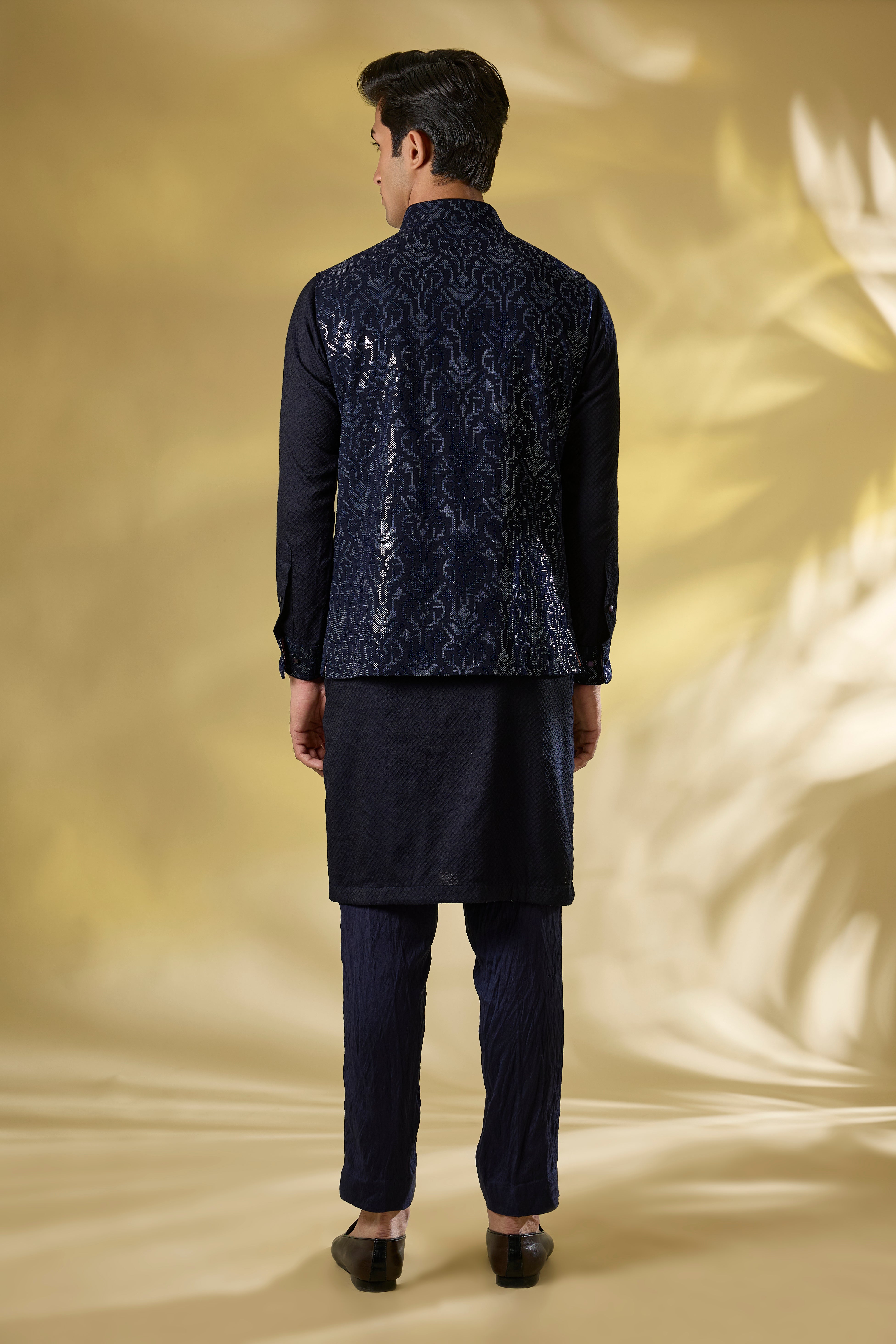 DARK BLUE SEQUINS JAAL SILK