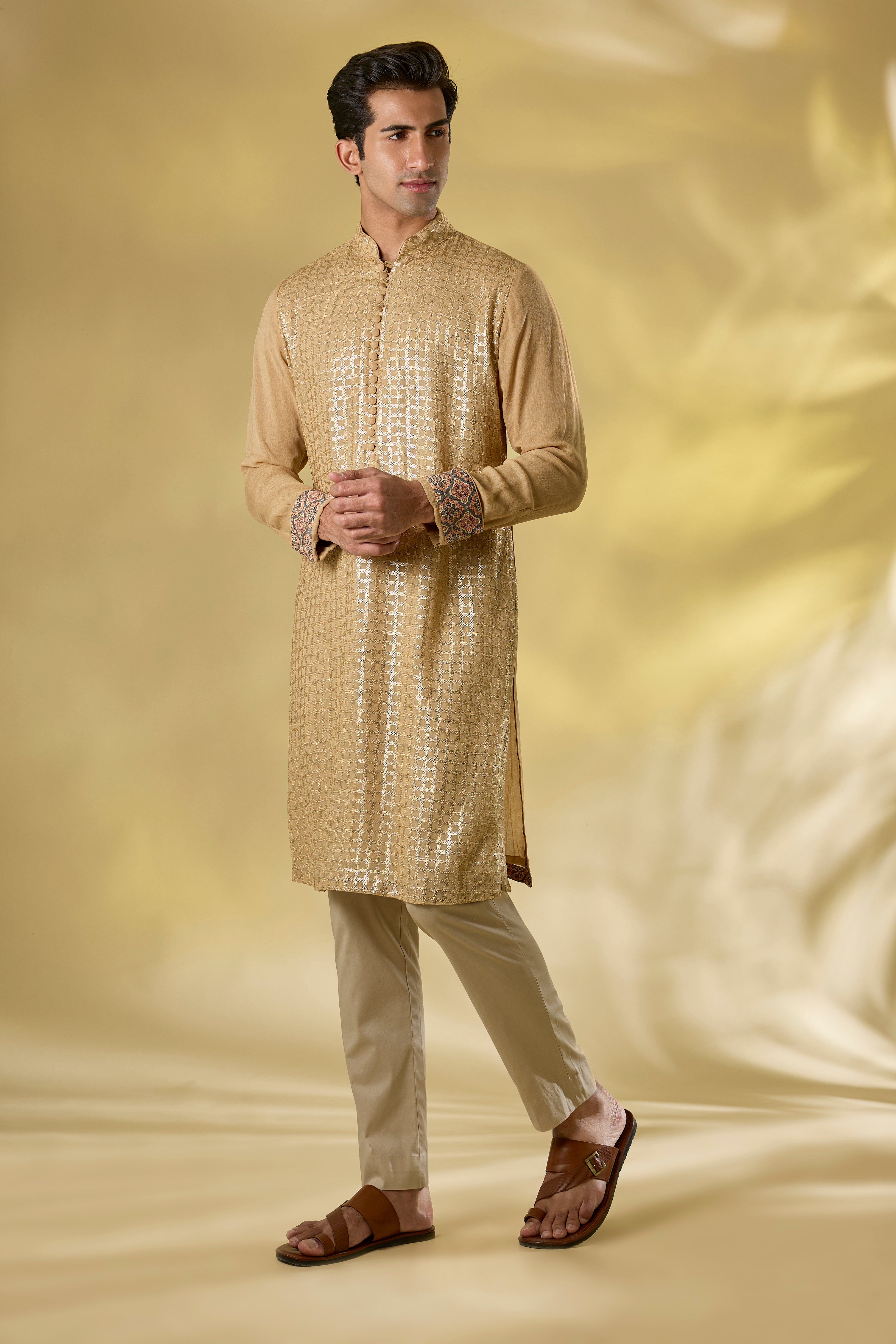 GOLD GORGETTE FRONT SEQUIN EMBO