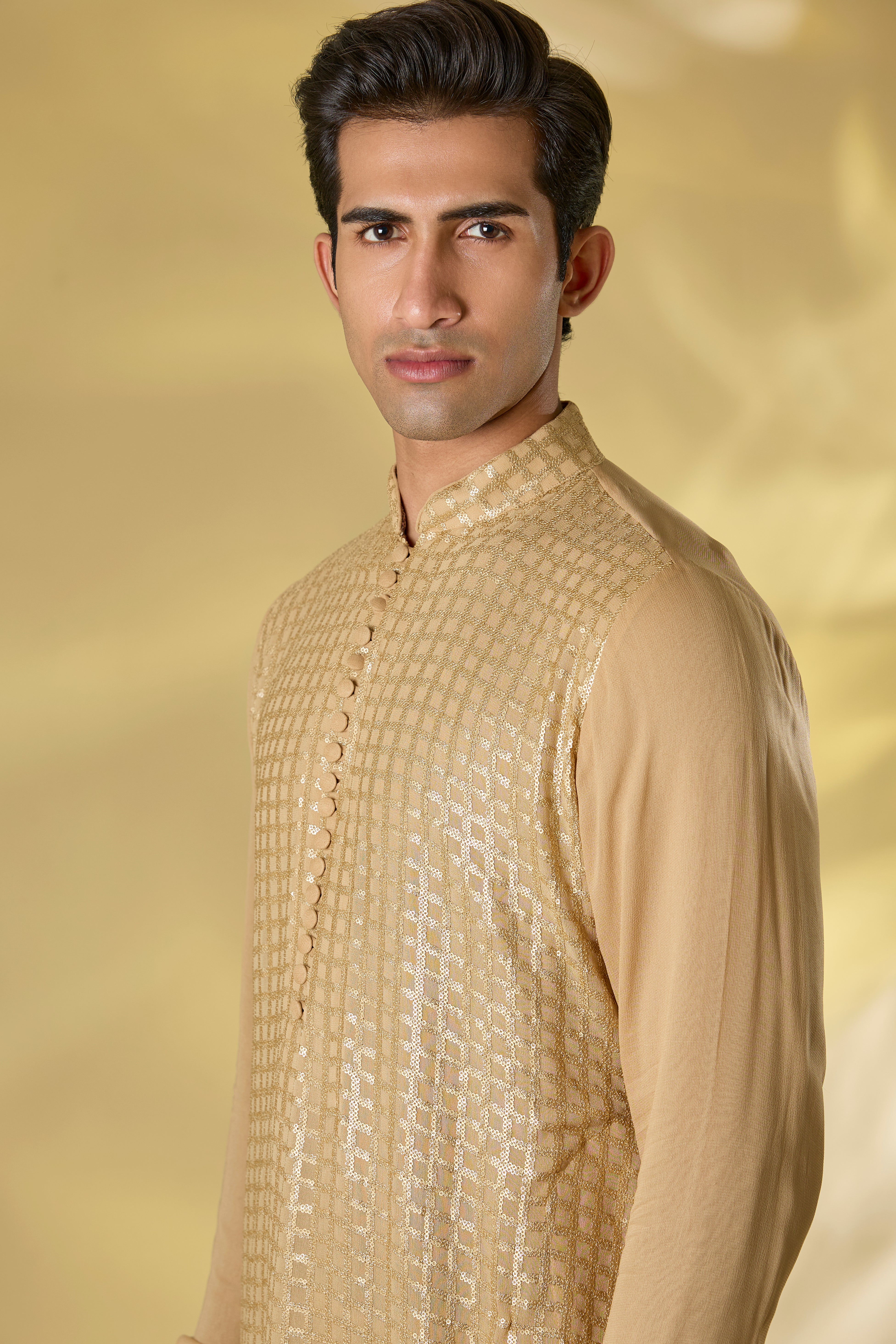 GOLD GORGETTE FRONT SEQUIN EMBO