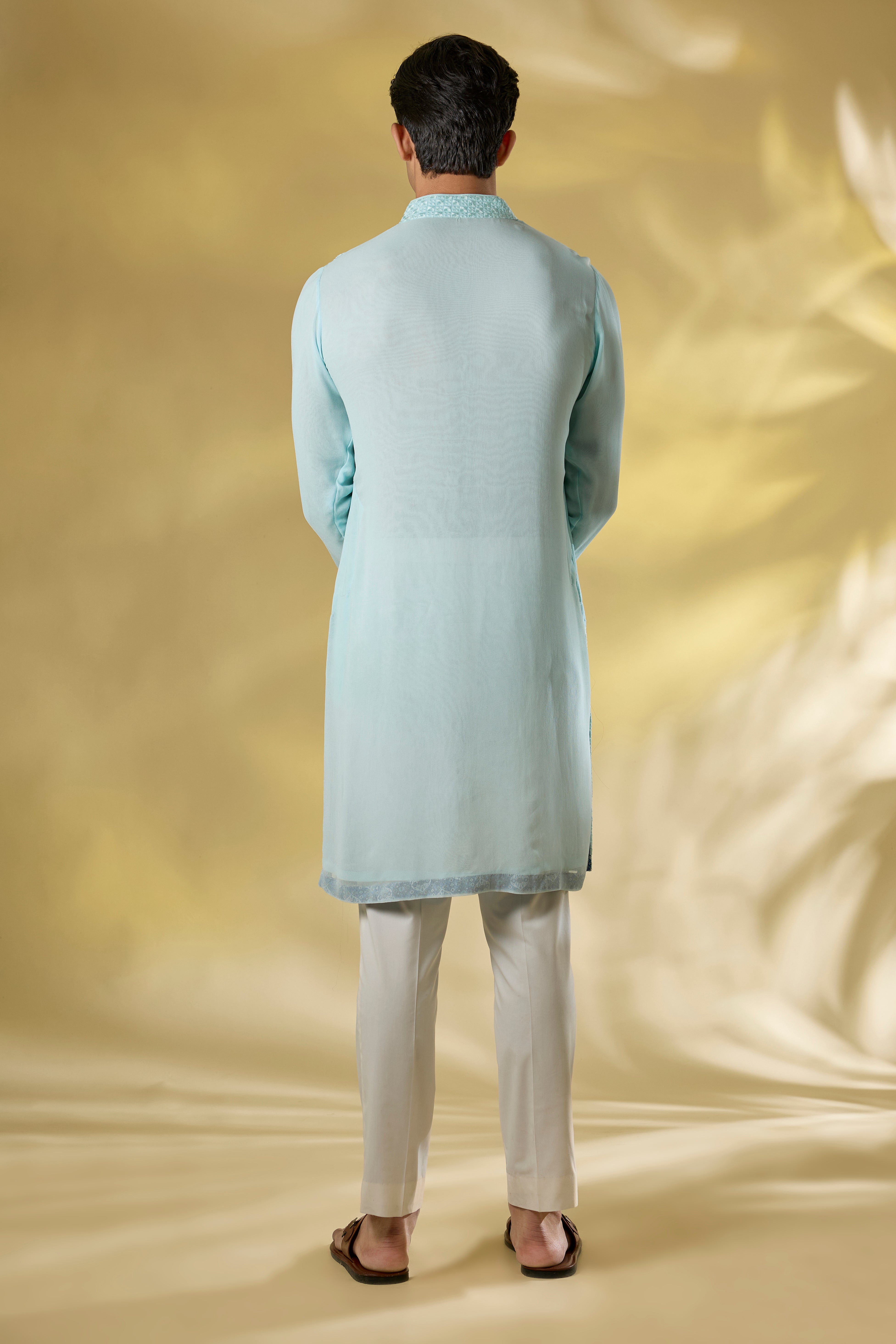 SKY BLUE GORGETTE FRONT EMBO