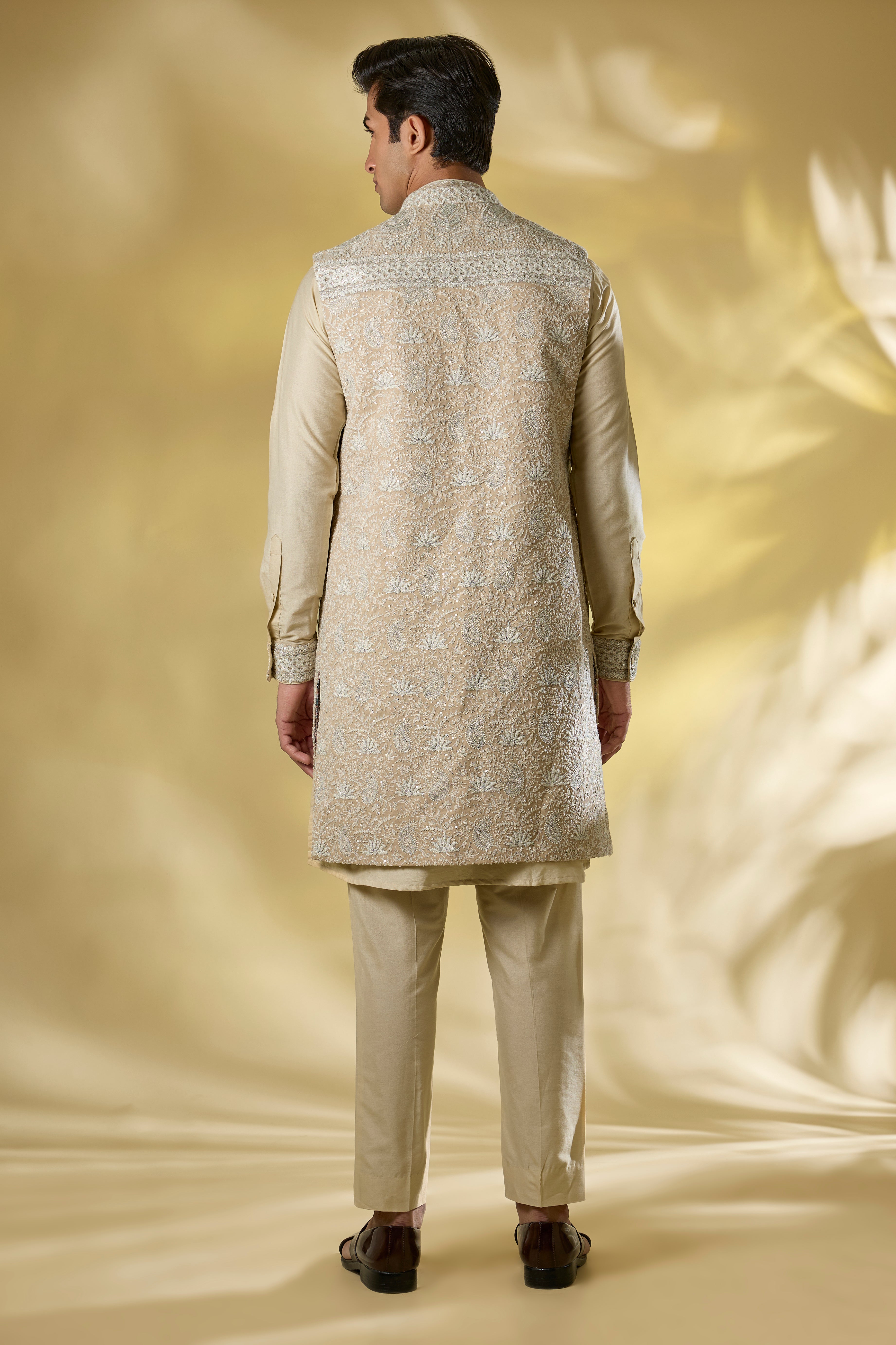 BEIGE SILK FULL THREAD JAAL