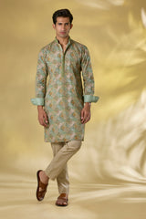 SAGE GREEN PRINTED CRINKLE GEORGETTE