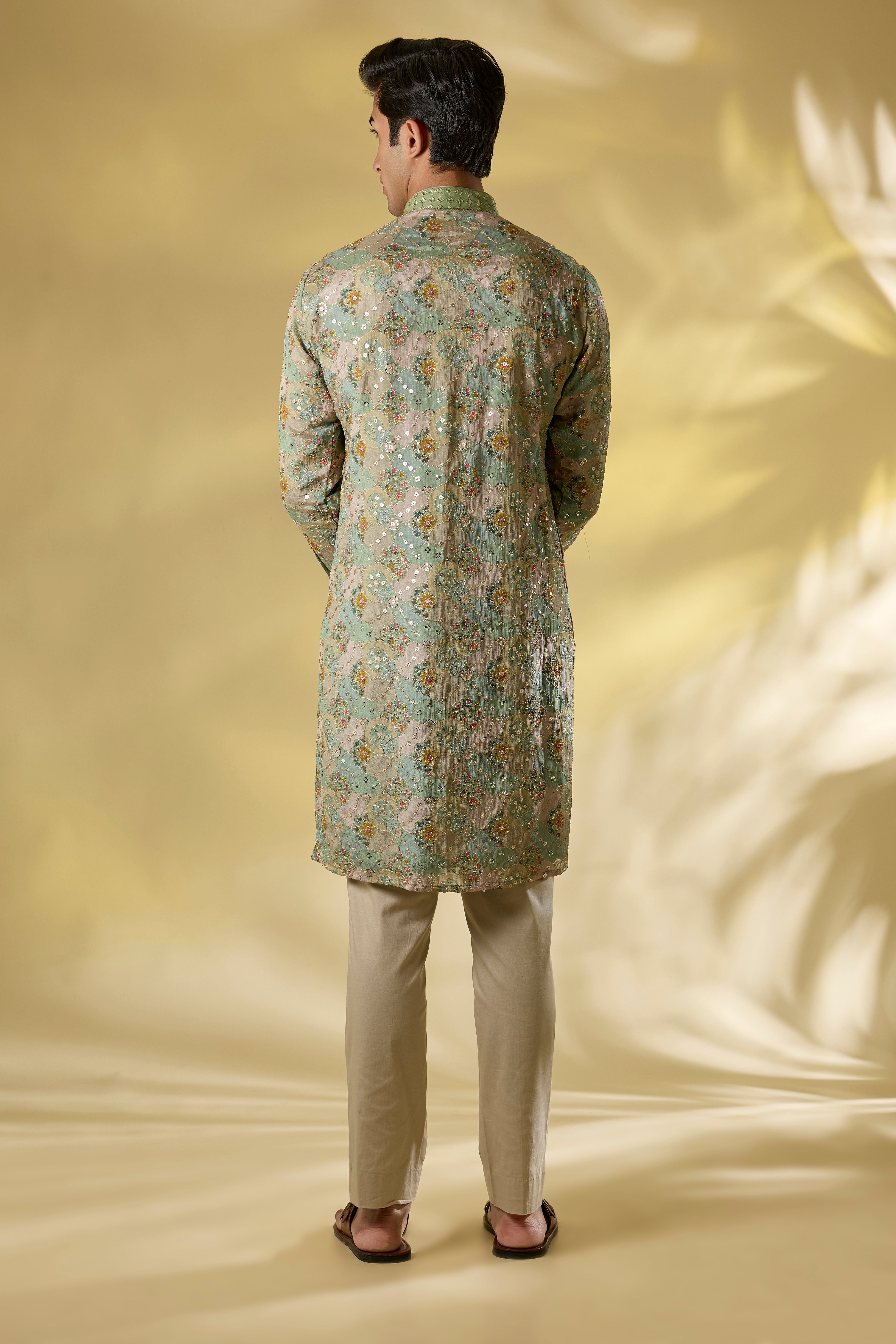 SAGE GREEN PRINTED CRINKLE GEORGETTE