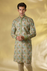 SAGE GREEN PRINTED CRINKLE GEORGETTE