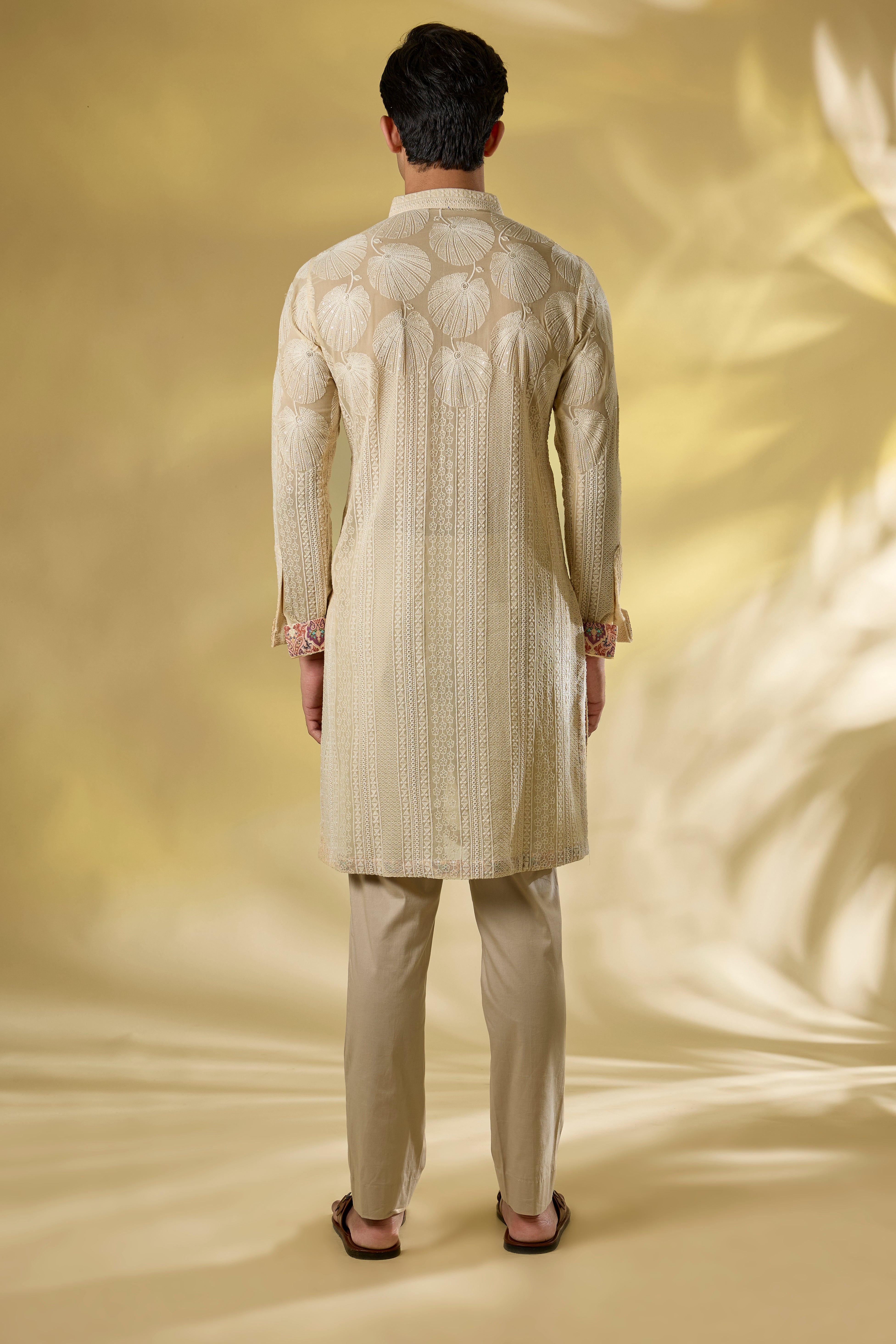 CREAM GORGETTE KURTA W TONAL