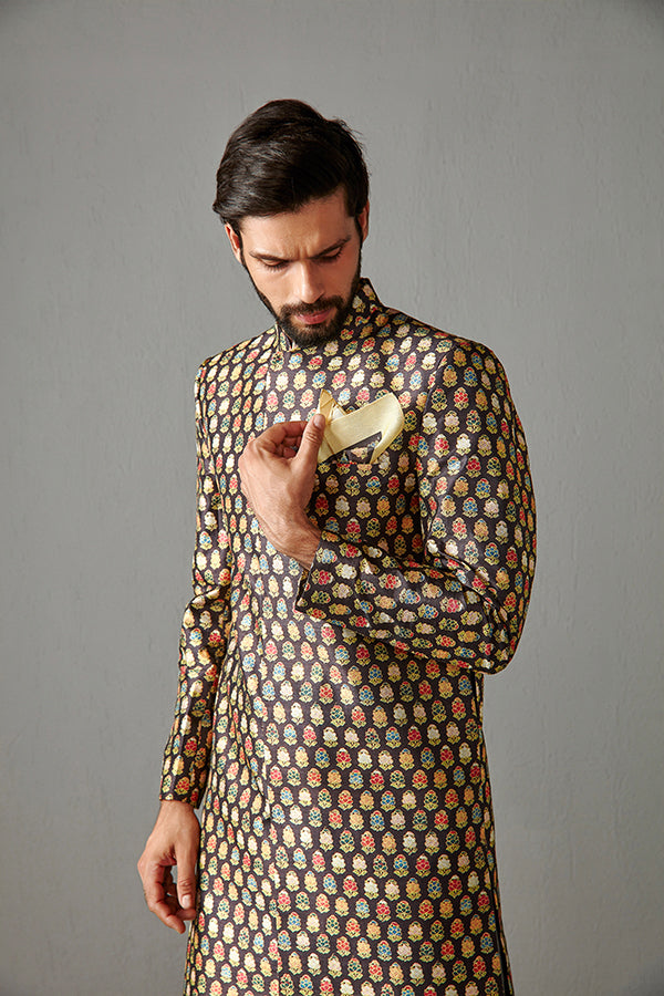 BLACK WITH IVORY TROUSER-SHERWANI