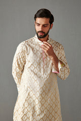 BLUSH PINK - MENS KURTA WITH BUNDI AND TROUSER SET