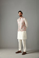 BLUSH PINK  BUNDI WITH IVORY KURTA & TROUSER KURA BUNDI SET