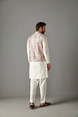 BLUSH PINK  BUNDI WITH IVORY KURTA & TROUSER KURA BUNDI SET