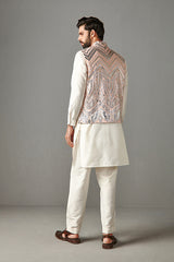 BLUSH PINK - MENS KURTA WITH BUNDI AND TROUSER SET