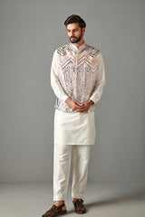 BLUSH PINK - MENS KURTA WITH BUNDI AND TROUSER SET