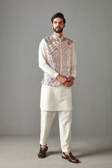 BLUSH PINK - MENS KURTA WITH BUNDI AND TROUSER SET